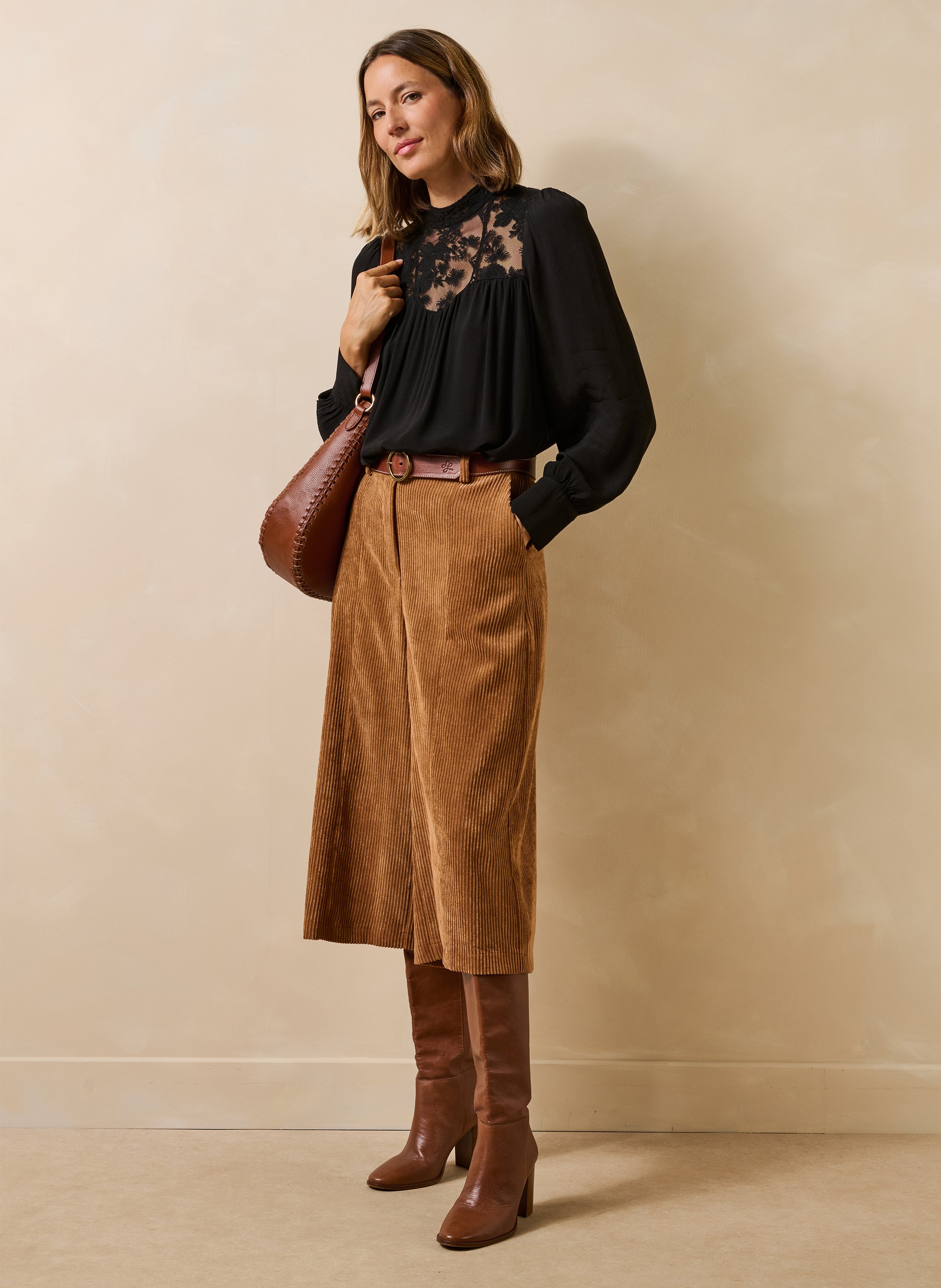 Lange mouwen kanten blouse LA FEE MARABOUTEE Zwart