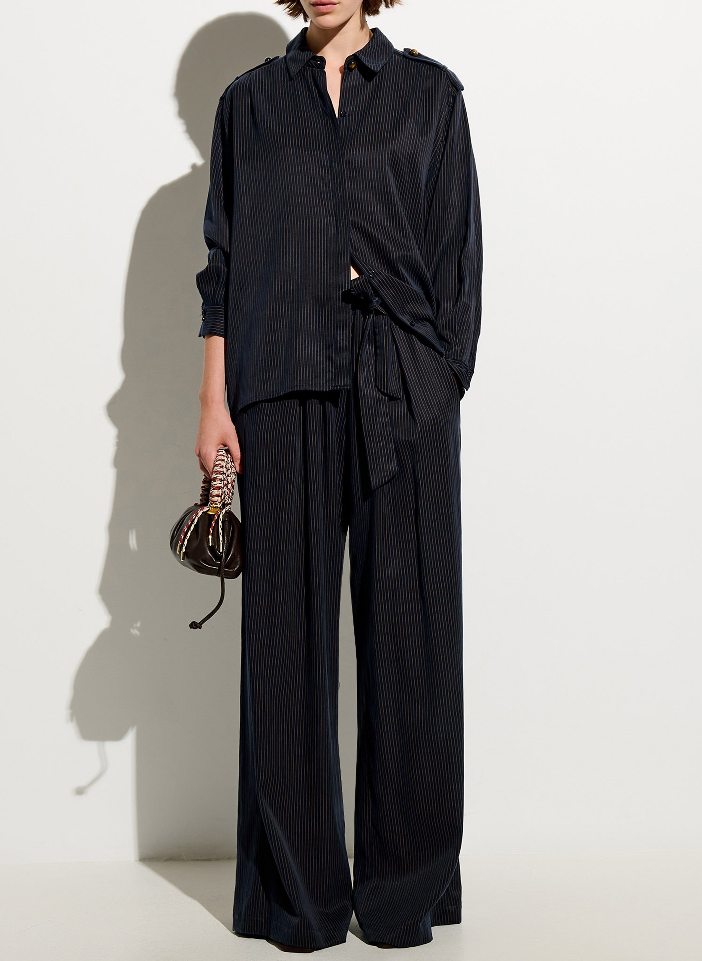 Oversized button-up shirt with stripes SESSUN Blue