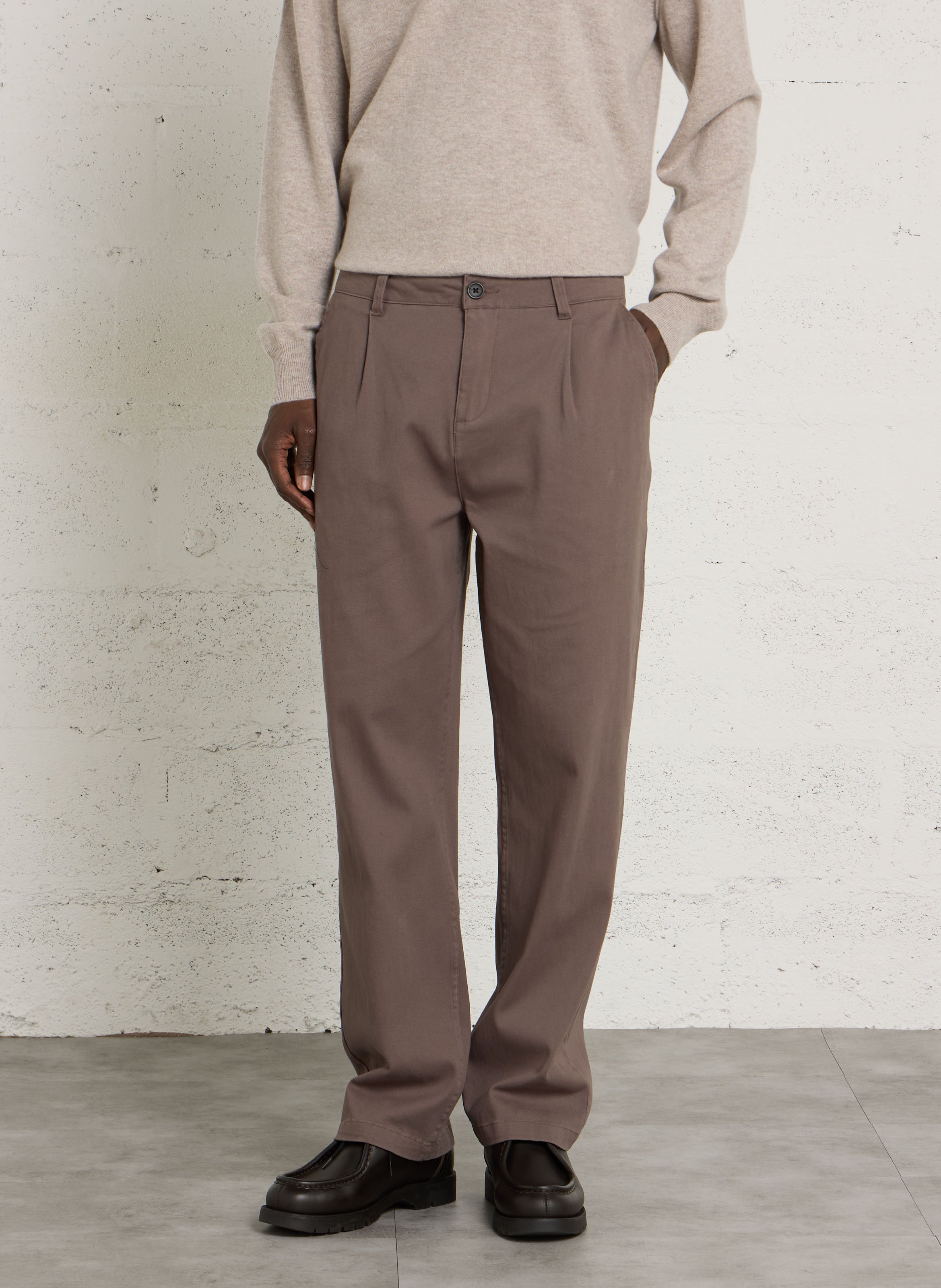 Straight-leg cotton-blend pants SOLID Beige