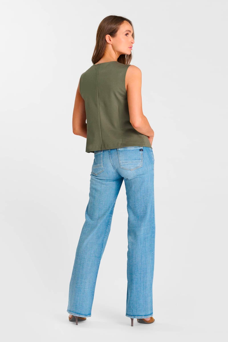 Buttoned V-neck sleeveless cardigan LE TEMPS DES CERISES Khaki