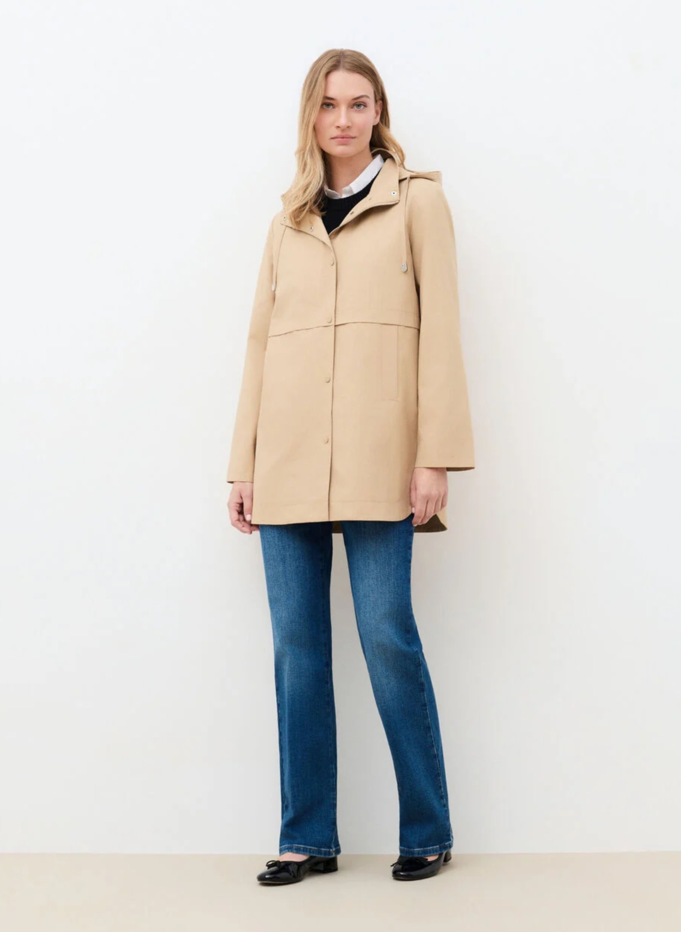 Parka droite col classique en coton mélangé  CAROLL Beige
