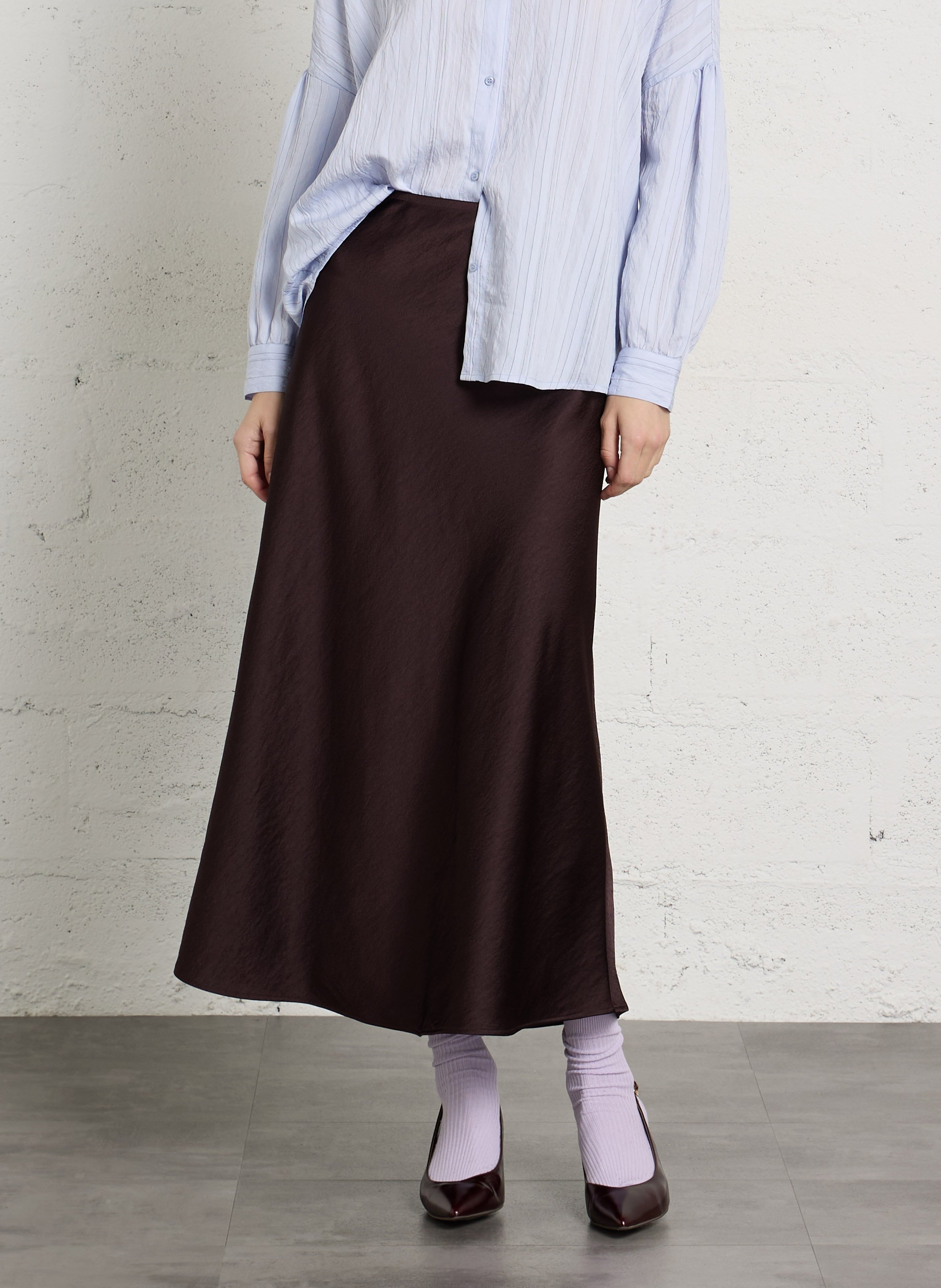Long satin skirt SESSUN Brown
