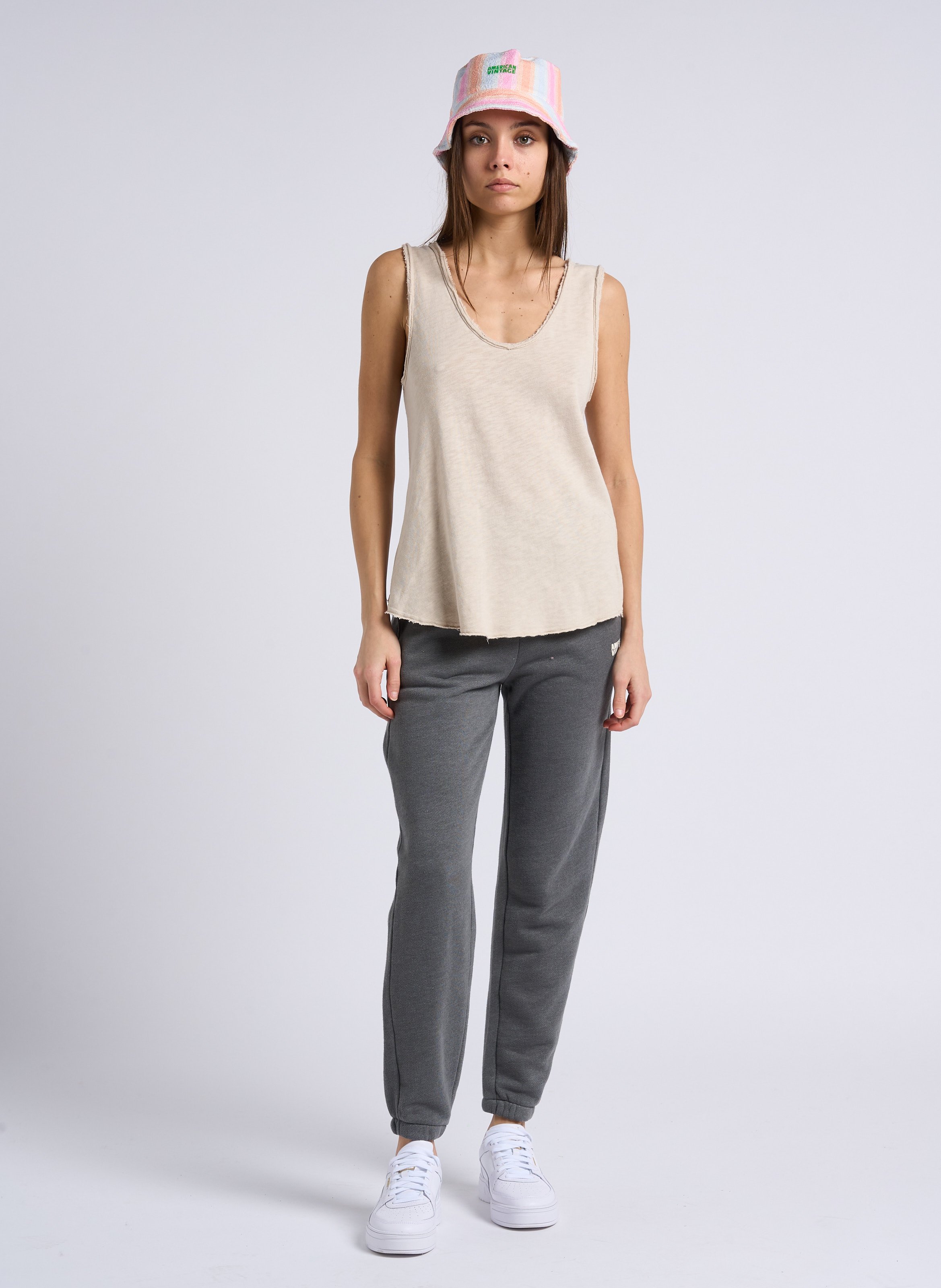 Rechte, katoenen singlet met ronde hals AMERICAN VINTAGE Beige