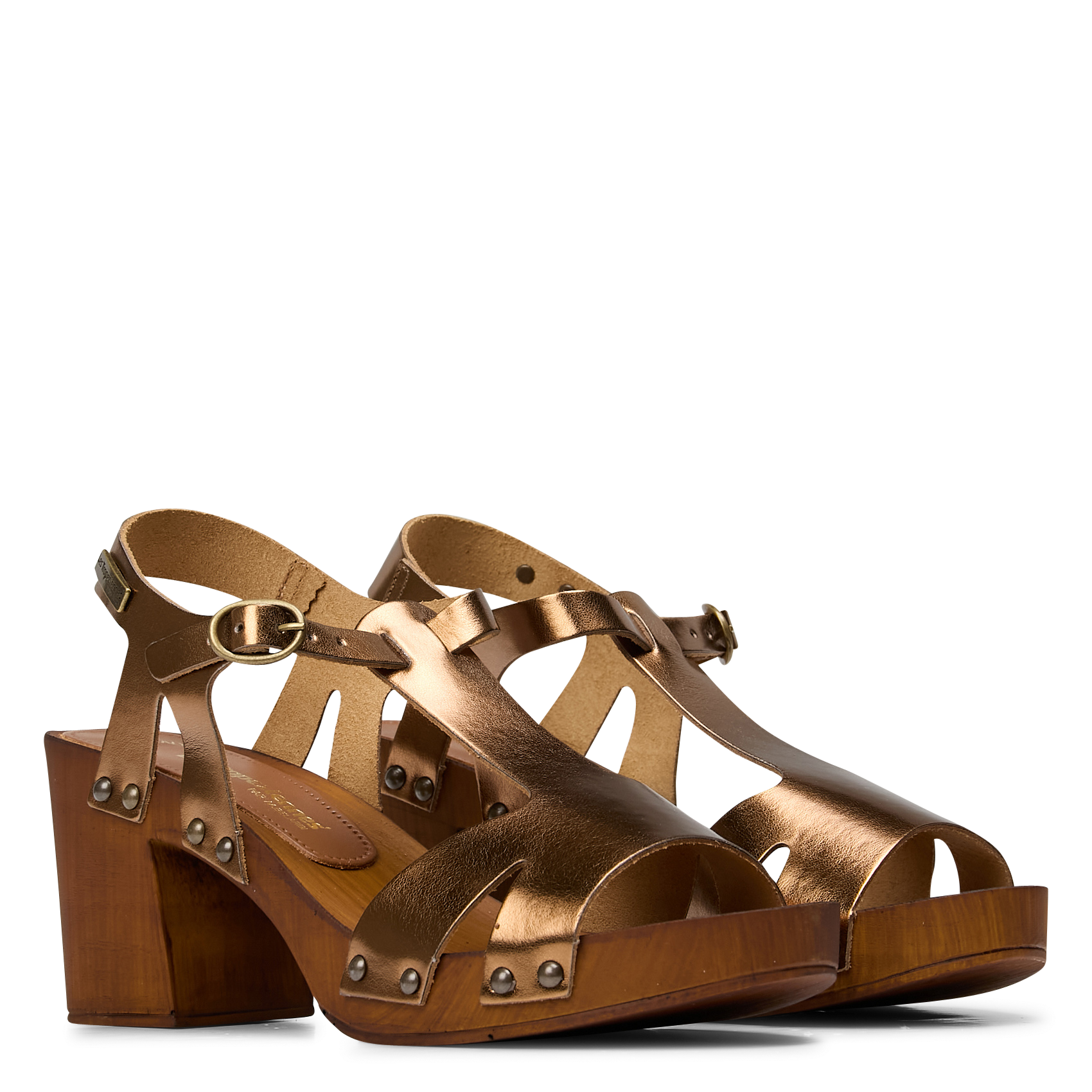 Sandales à talon en cuir métallisé LES TROPEZIENNES PAR M.BELARBI Doré