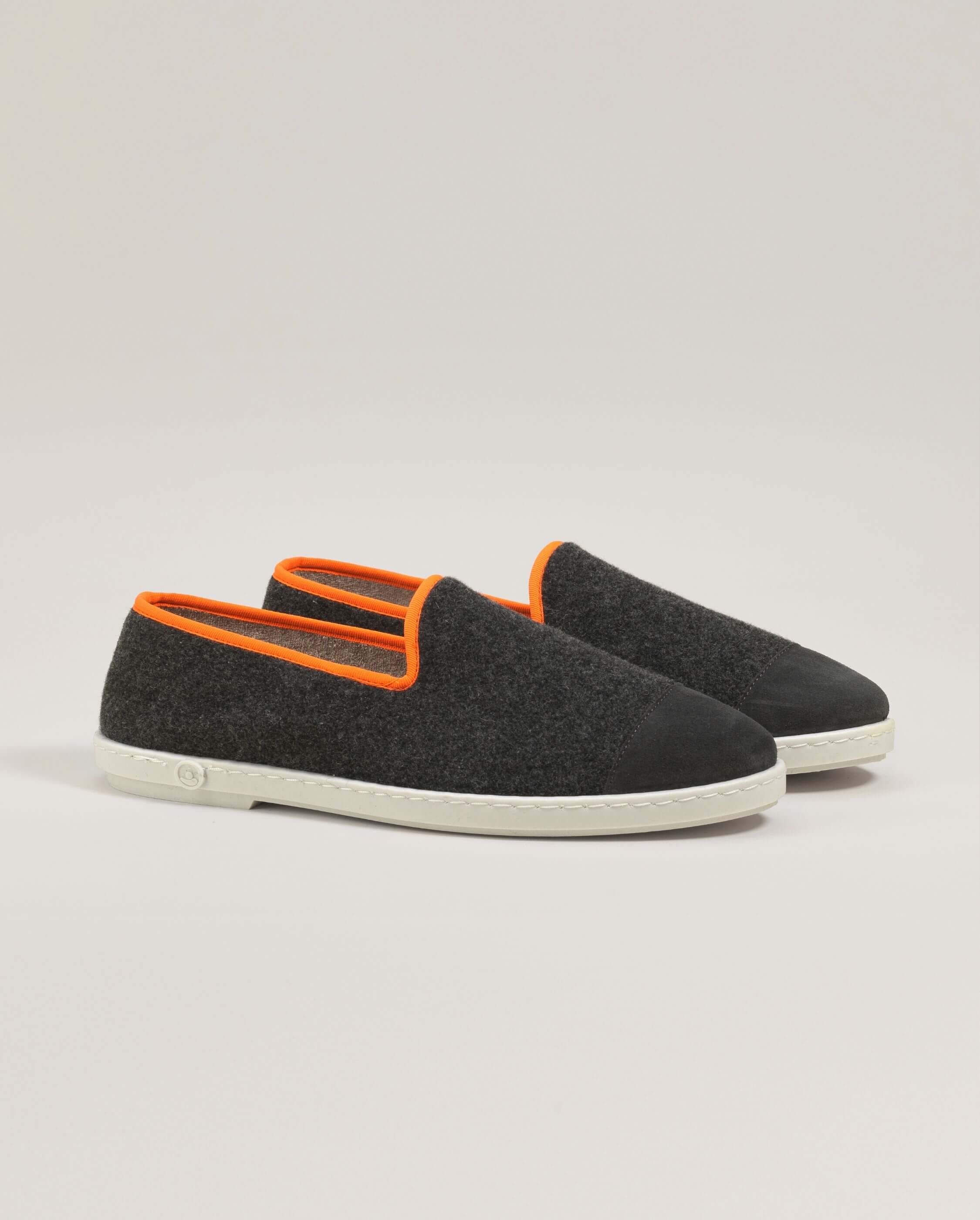 Men's wool slipper, gray and neon orange ANGARDE Grey