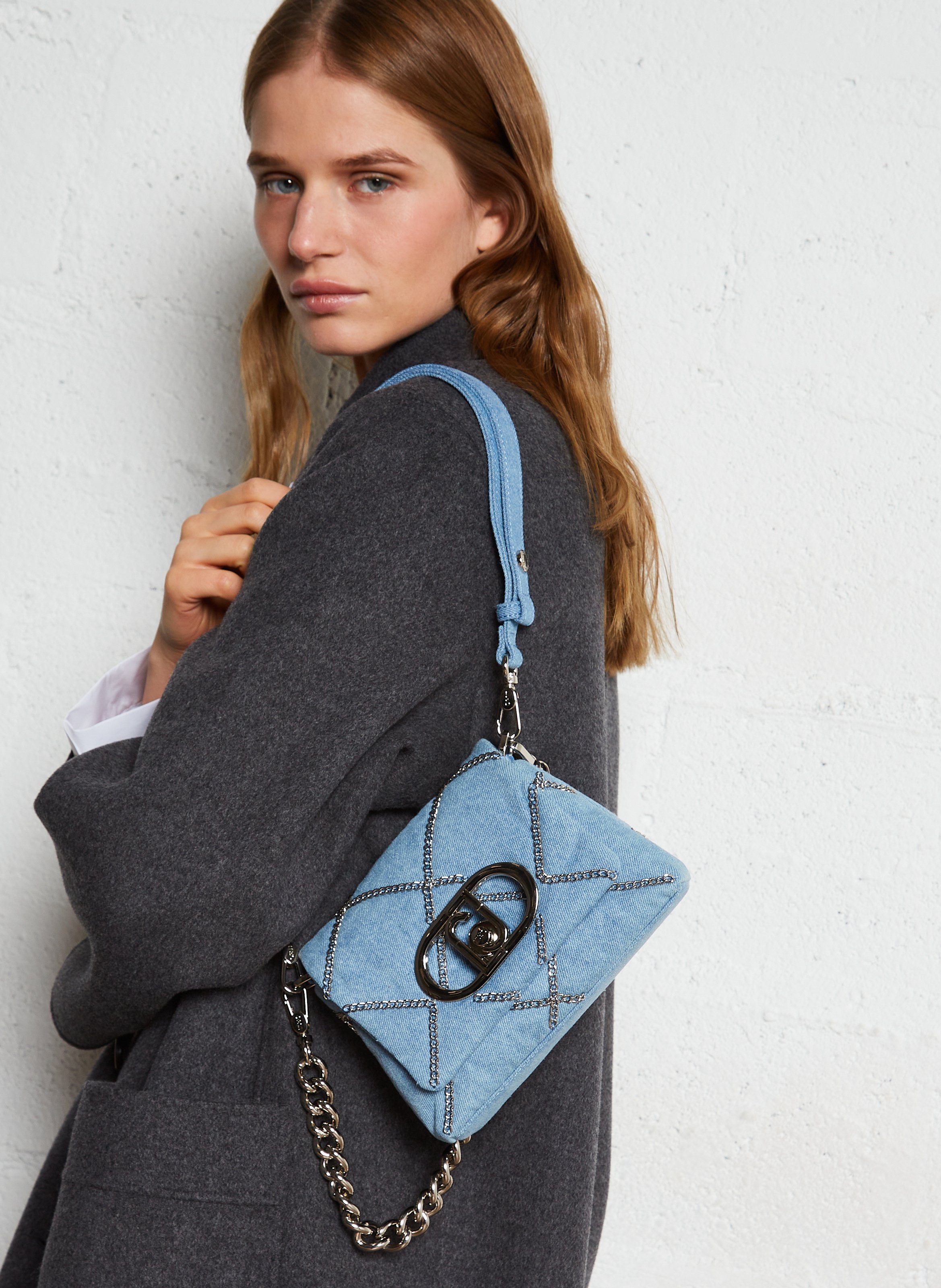 Sac porté épaule en denim avec chaînes LIU JO Bleu