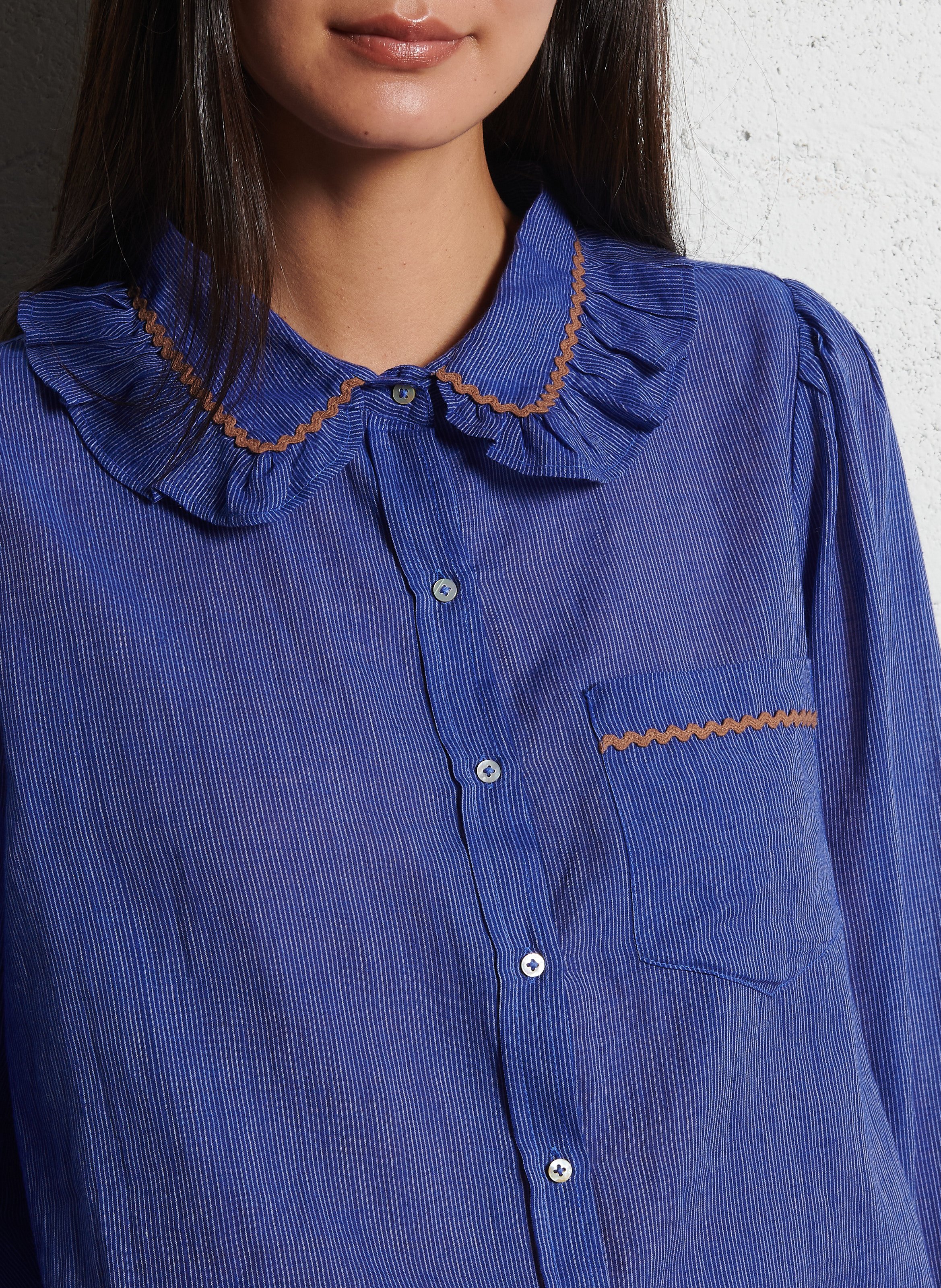 Blusenhemd mit Baumwoll-Peter-Pan-Kragen EMILE ET IDA Blau