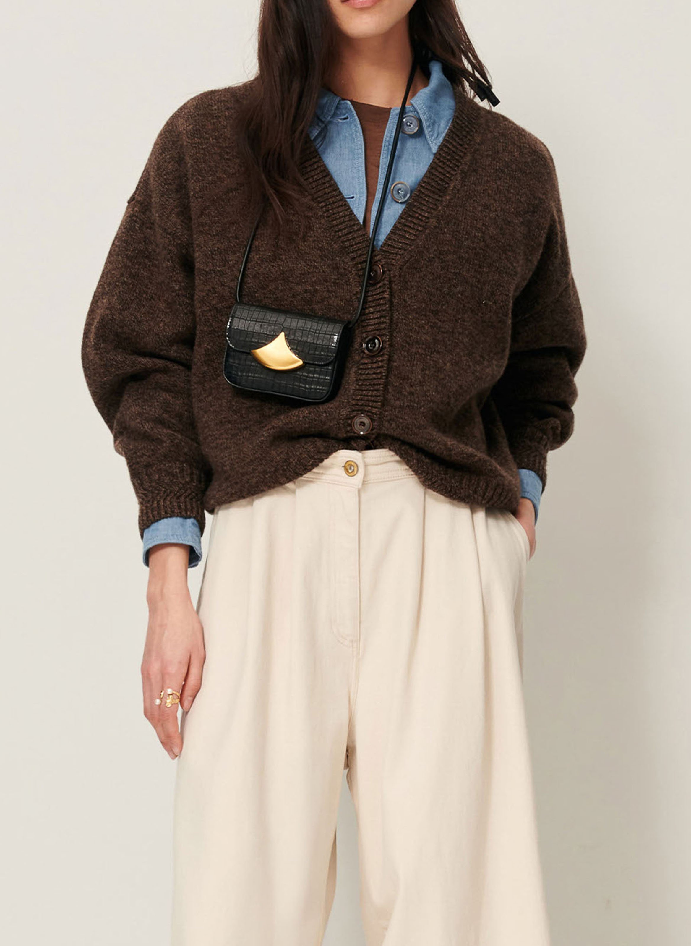 Oversized V-neck merino wool cardigan SESSUN Grey