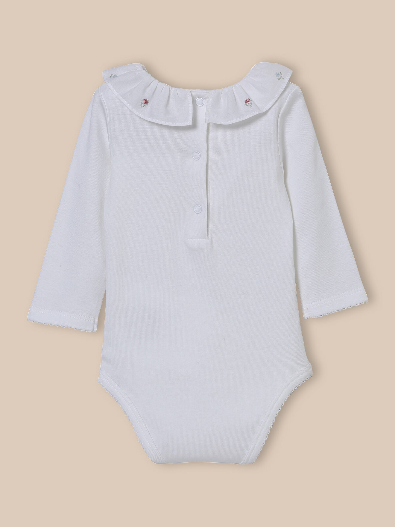 Organic cotton bodysuit with embroidered collar CYRILLUS White