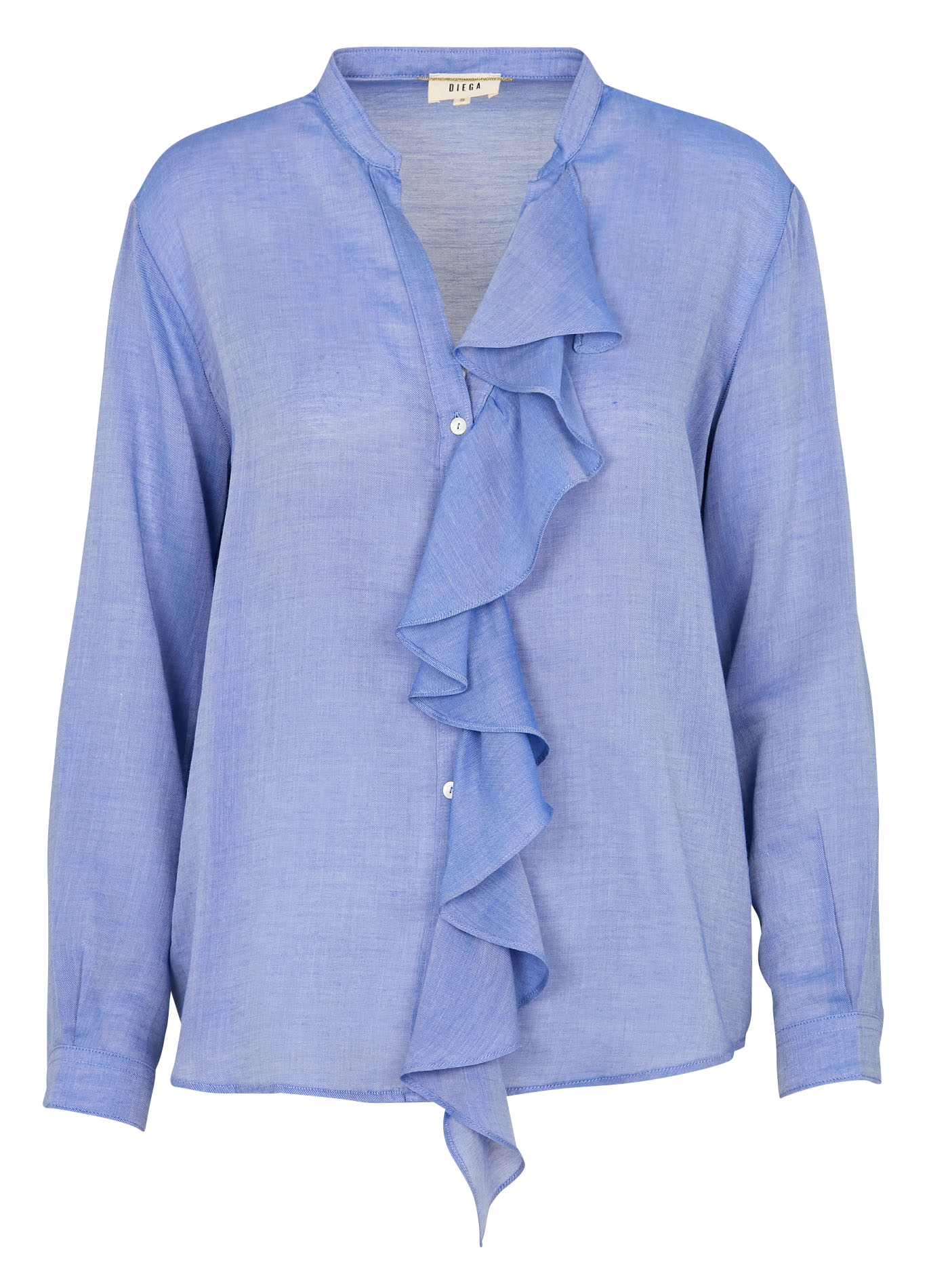 Blouse volantée col tunisien unie DIEGA Bleu