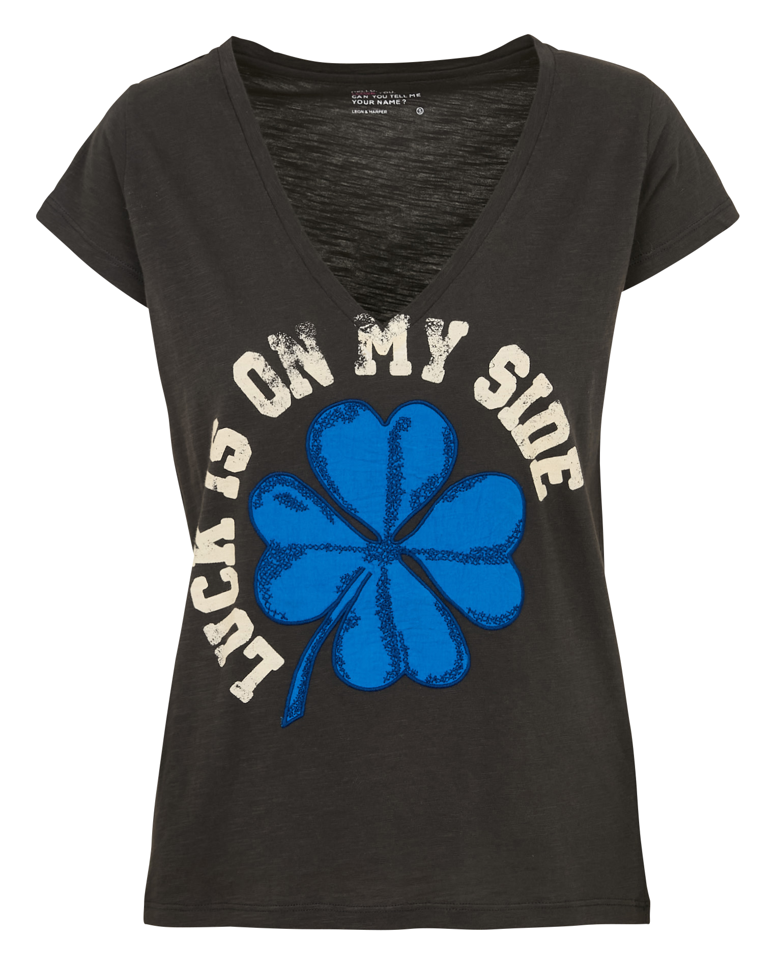 Recht T-shirt met V-hals en geborduurd van biologisch katoen LEON & HARPER Grijs