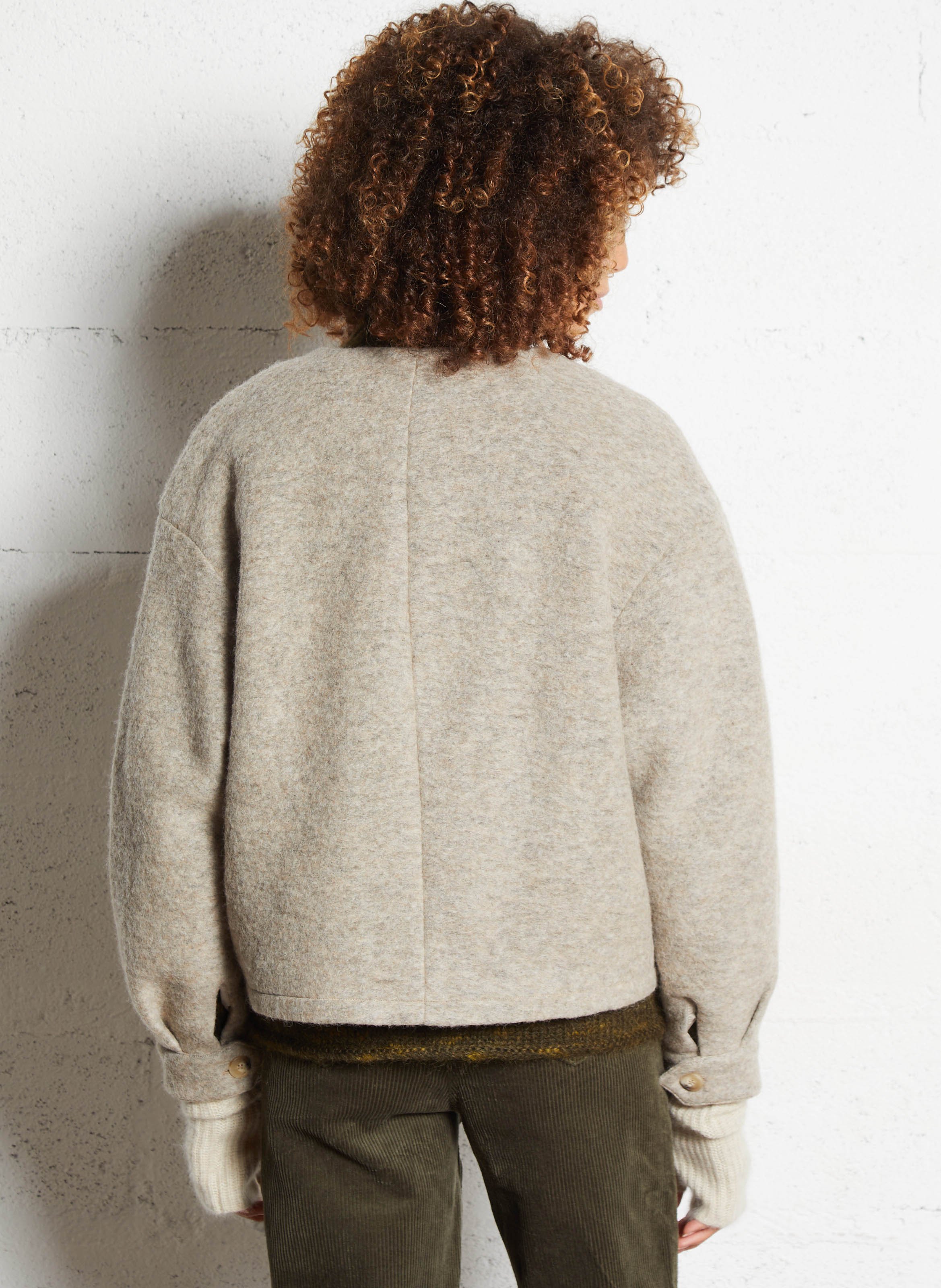 Short straight wool-blend jacket DES PETITS HAUTS Beige