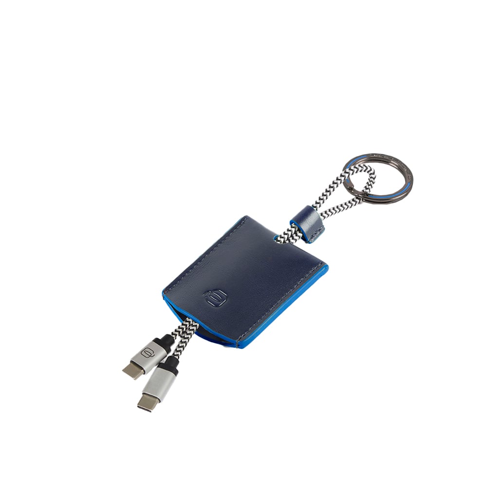 Keychain in leather with USB Type-C and Type-C cables PIQUADRO Blue