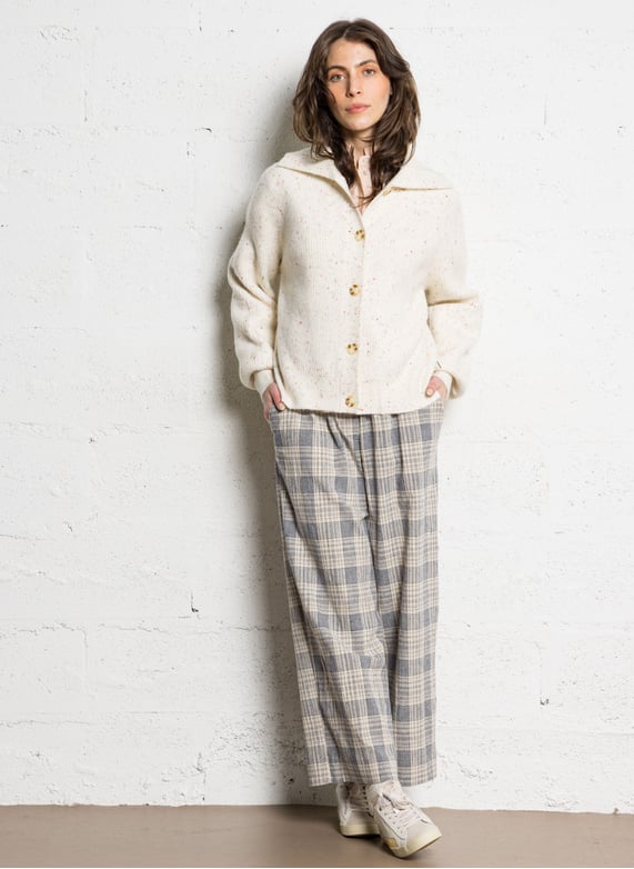 Wide checked pants in cotton and linen blend - Look 6
