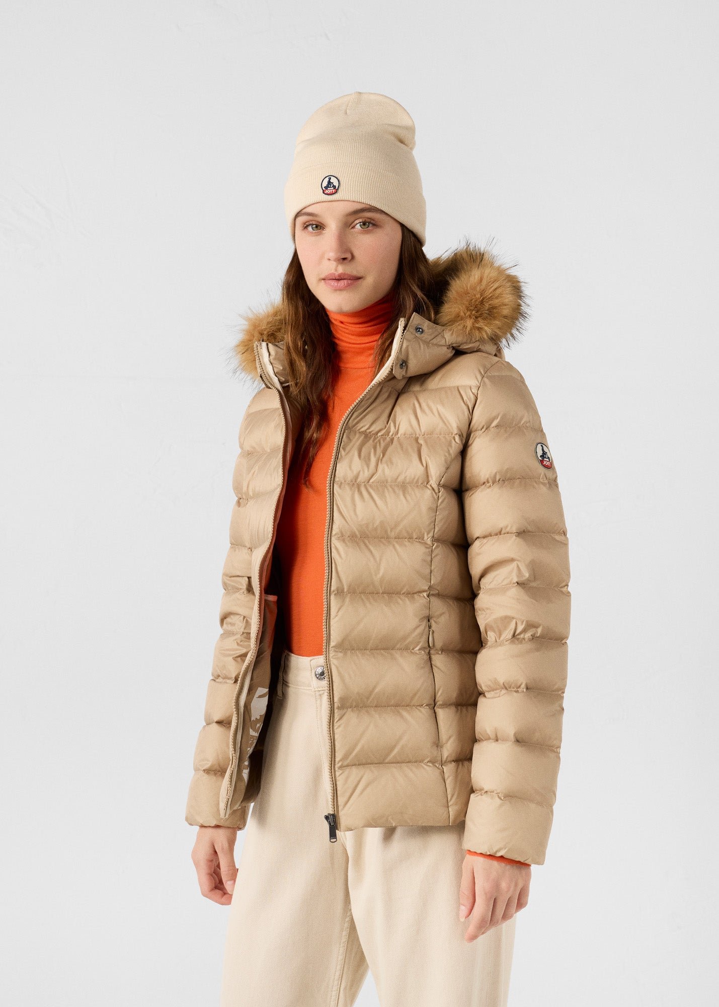 Luxury cold weather hooded puffer coat JOTT Beige