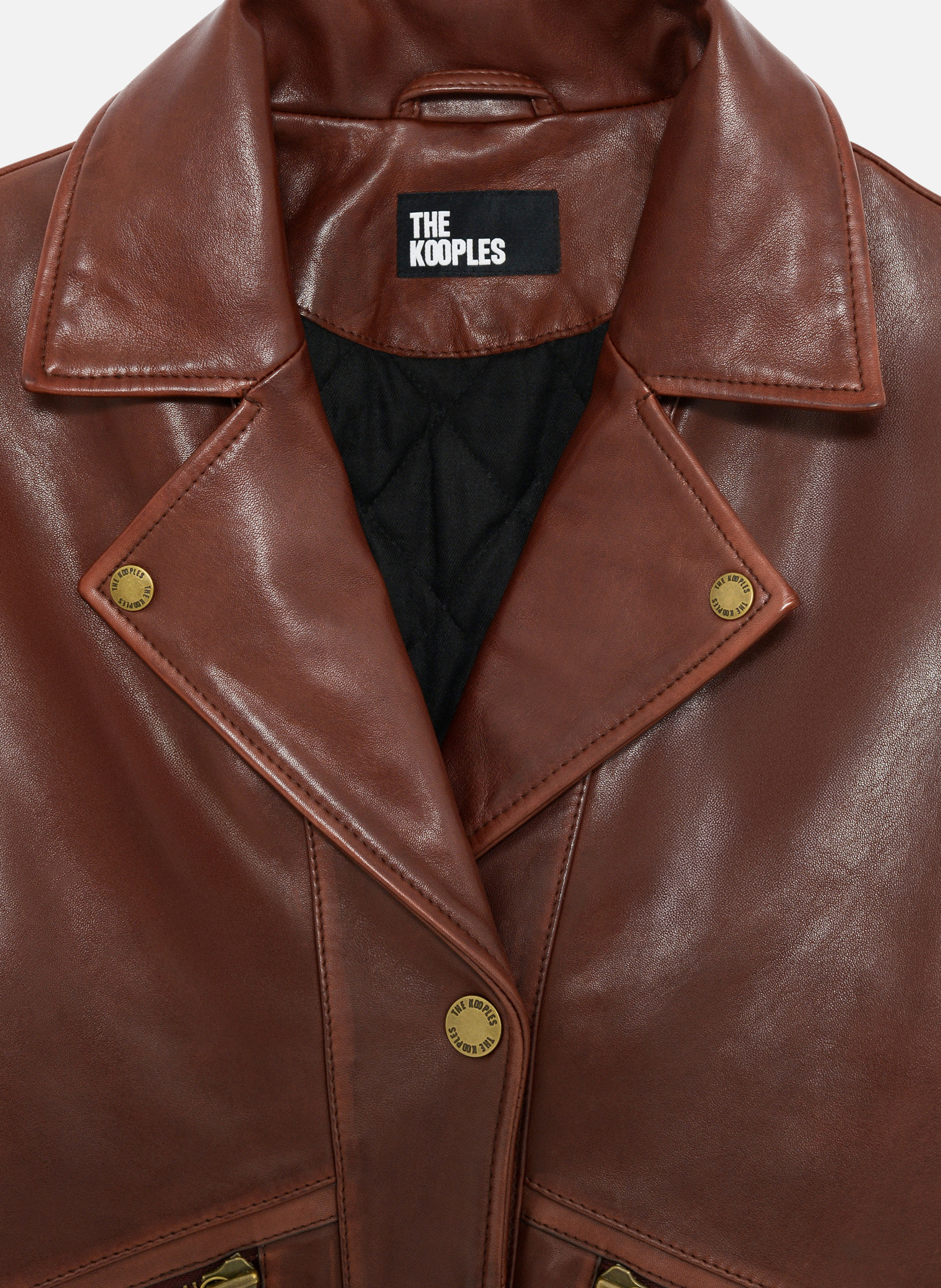 Oversized leather jacket THE KOOPLES Brown