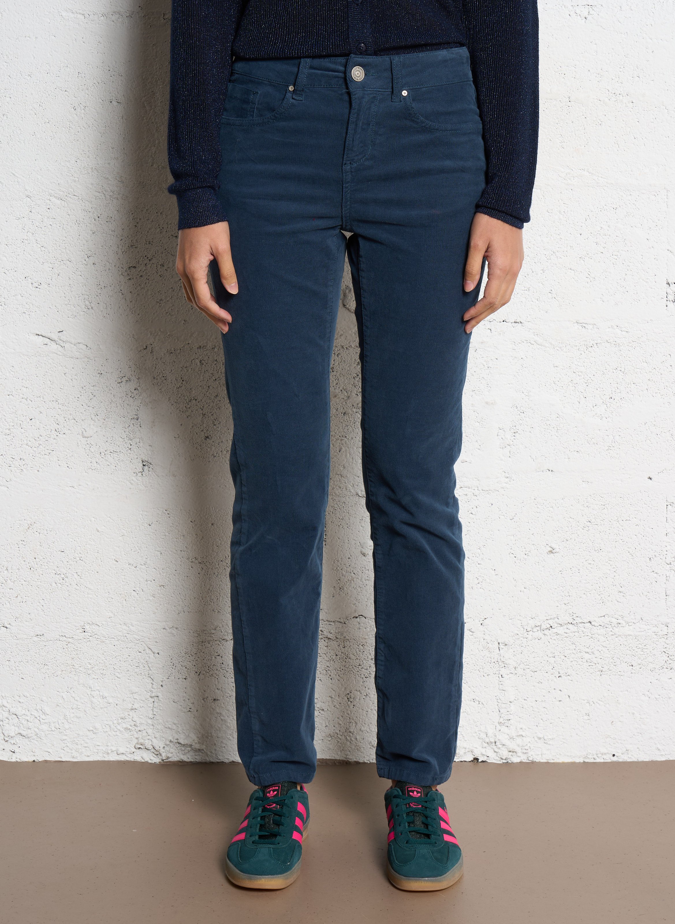 Pantalon slim velours en coton stretch SUD EXPRESS Bleu