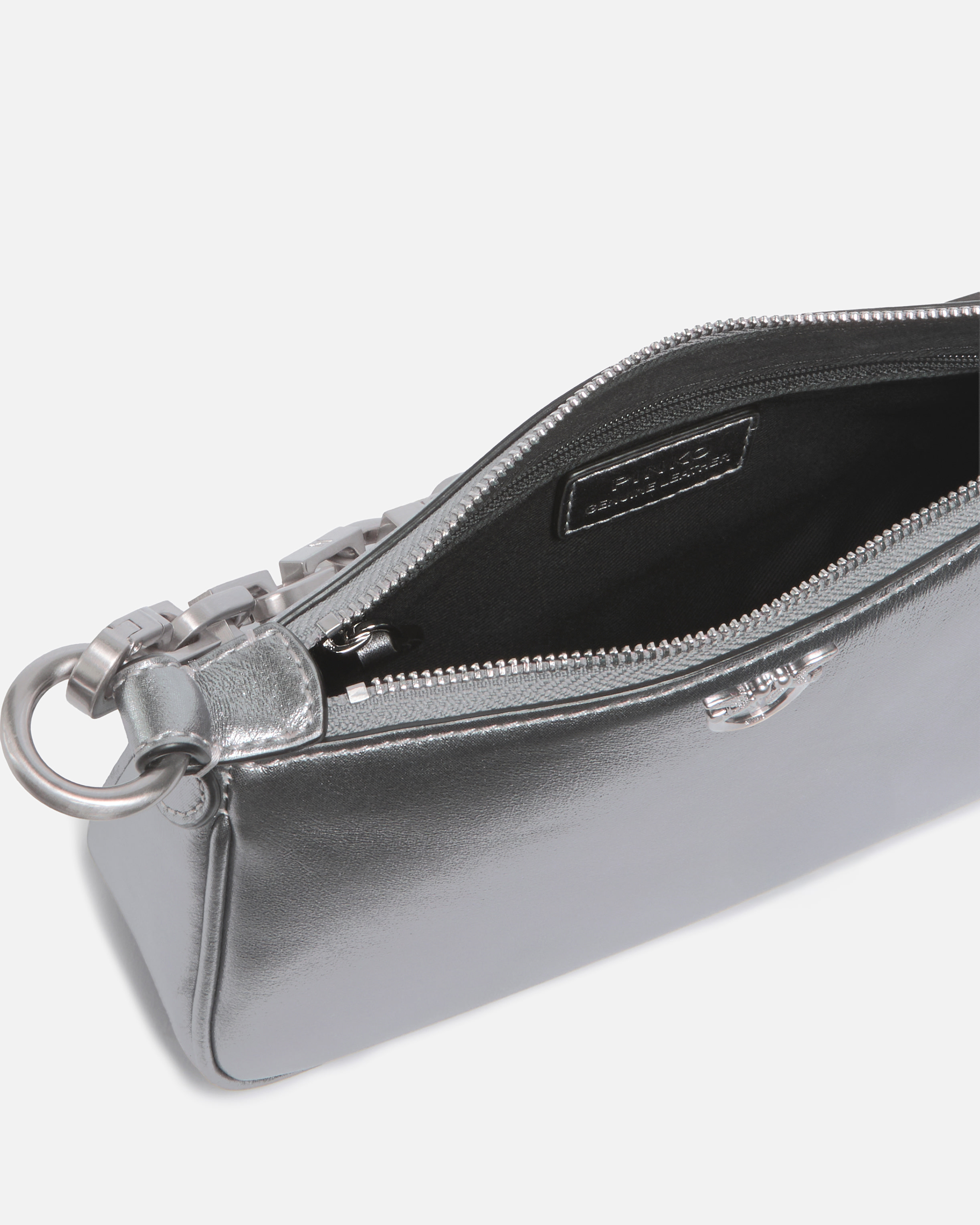Small handbag mini half moon baguette in lame suede PINKO Silver
