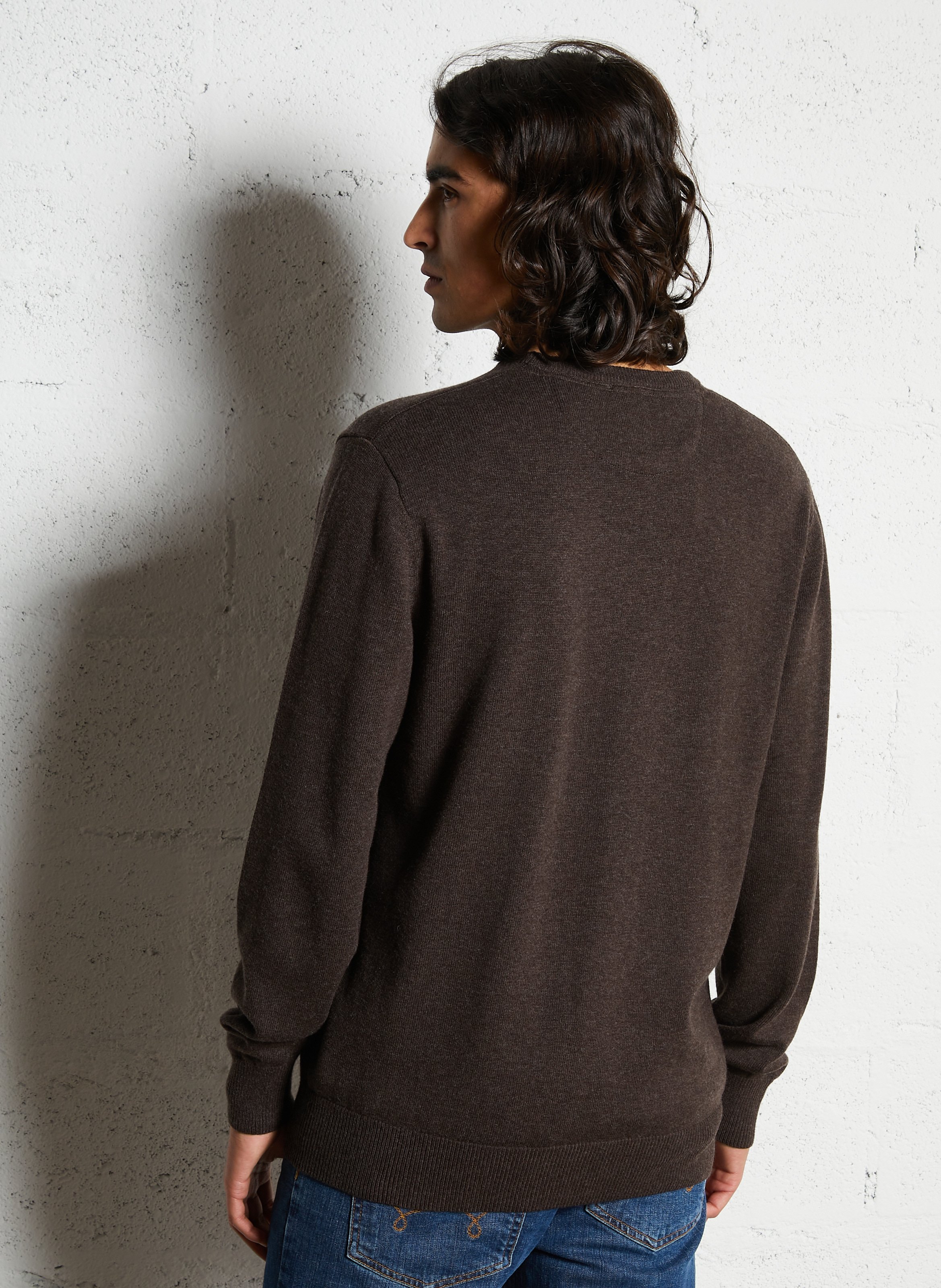 Pull droit col rond en laine et coton EDEN PARK Marron