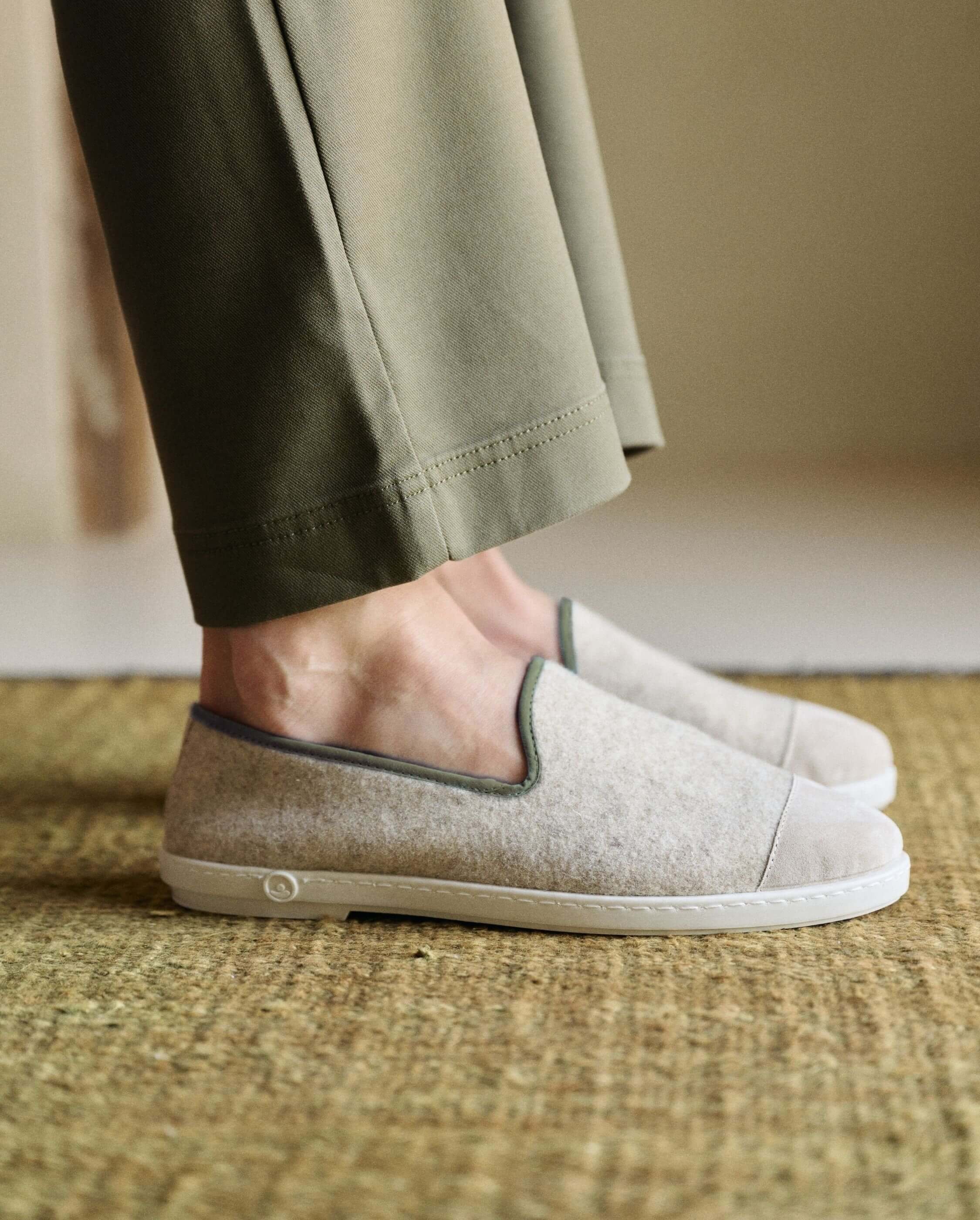 Chausson homme laine, beige kaki ANGARDE Beige