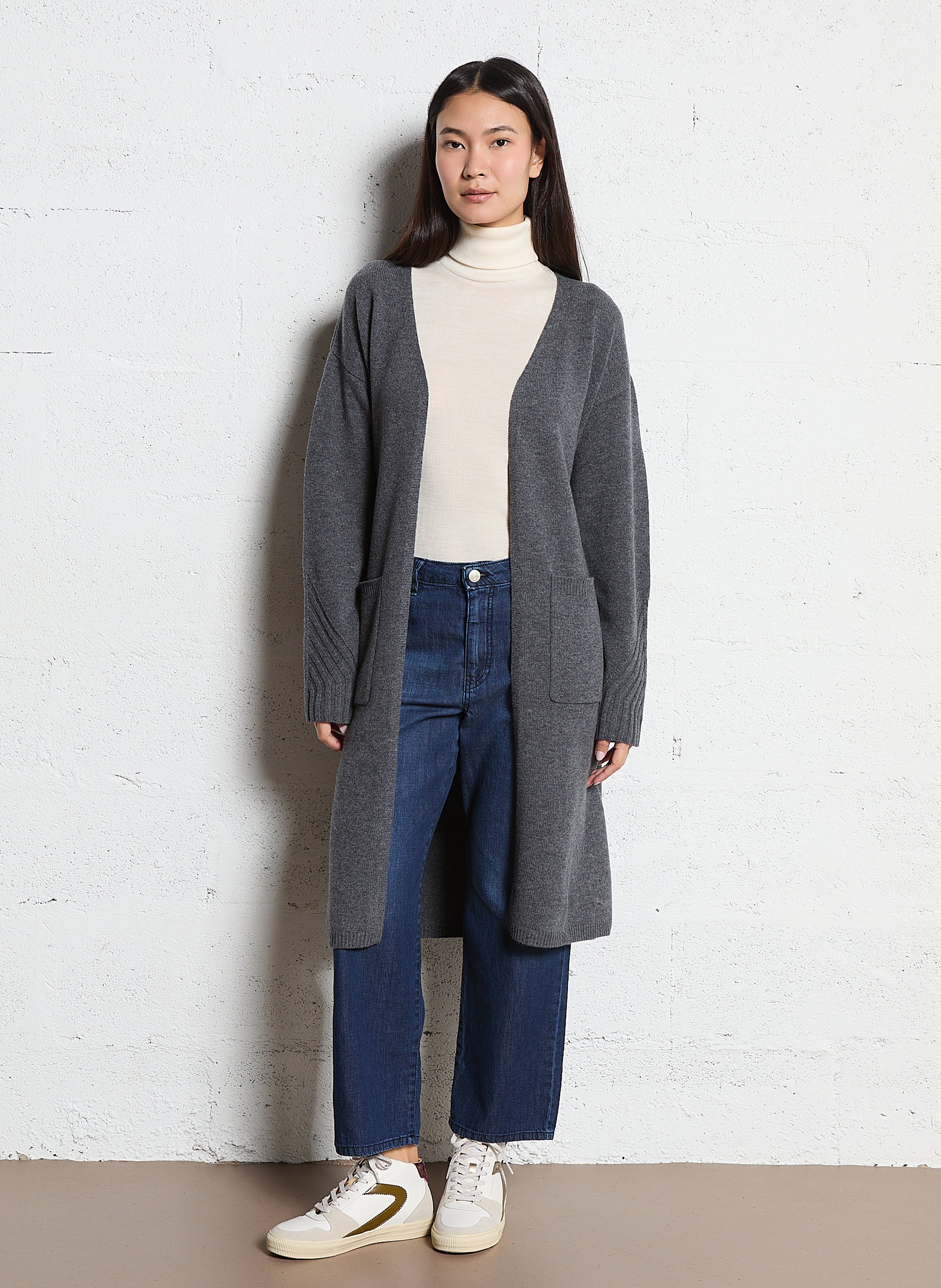 Lang vest van merinoswol MAJESTIC FILATURES Grijs