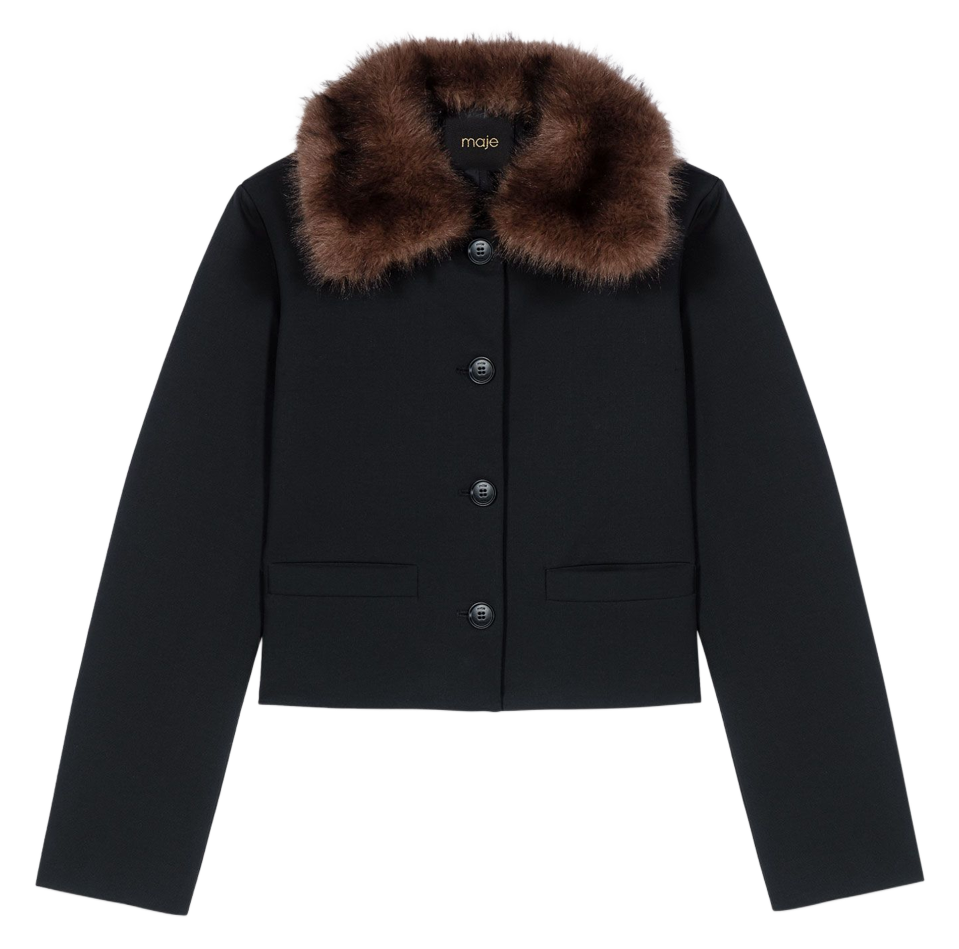 Veste col amovible effet fourrure MAJE Noir