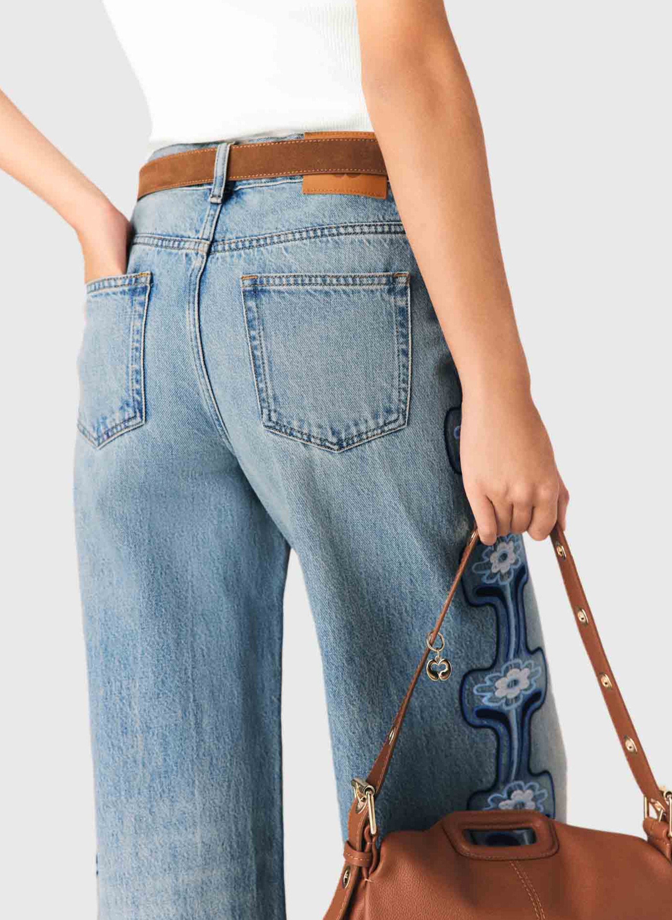 Wijde hoge taille geborduurde jeans MAJE Blauw