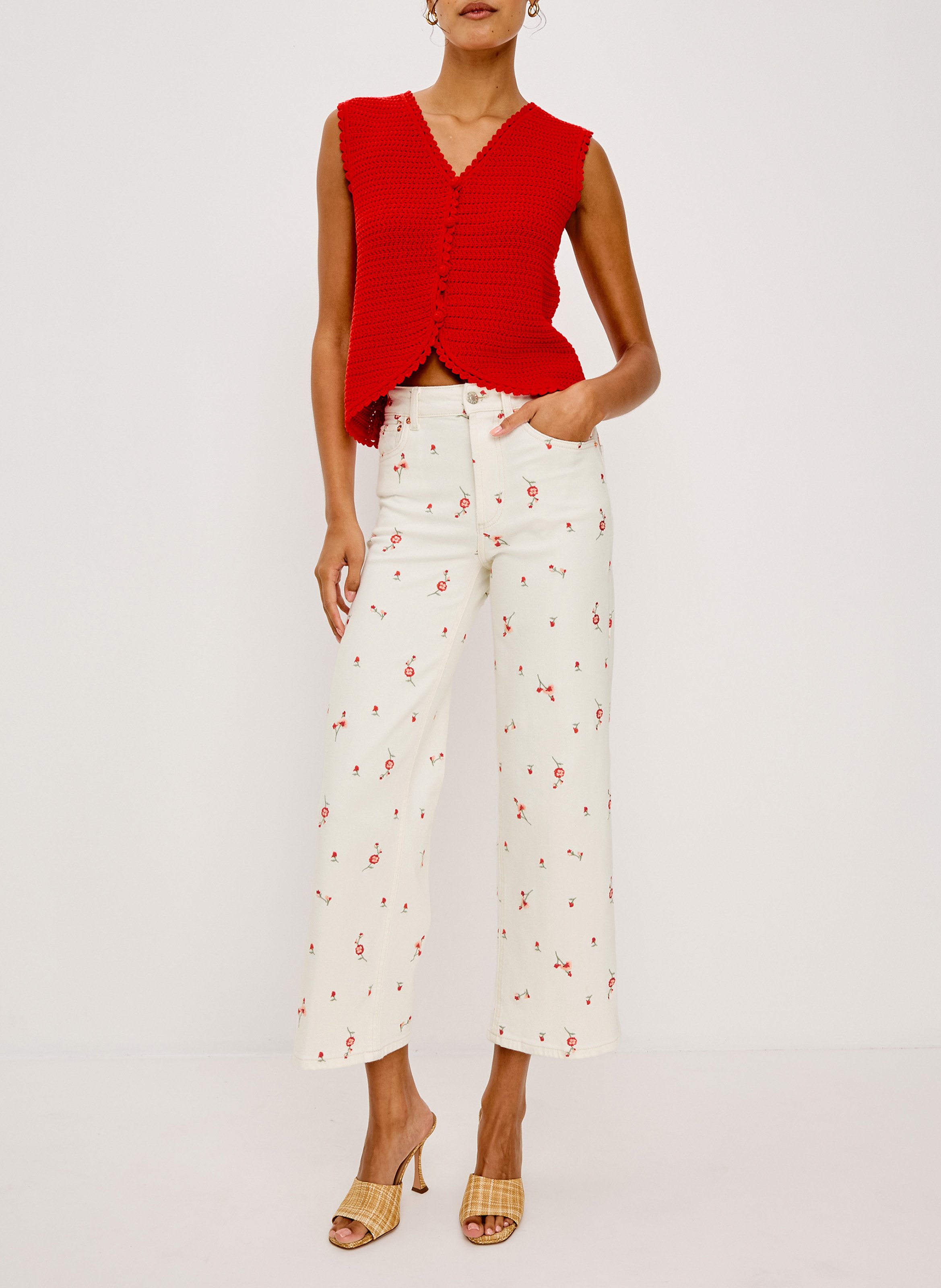 Recht, katoenen vest met V-hals RAILS Rood