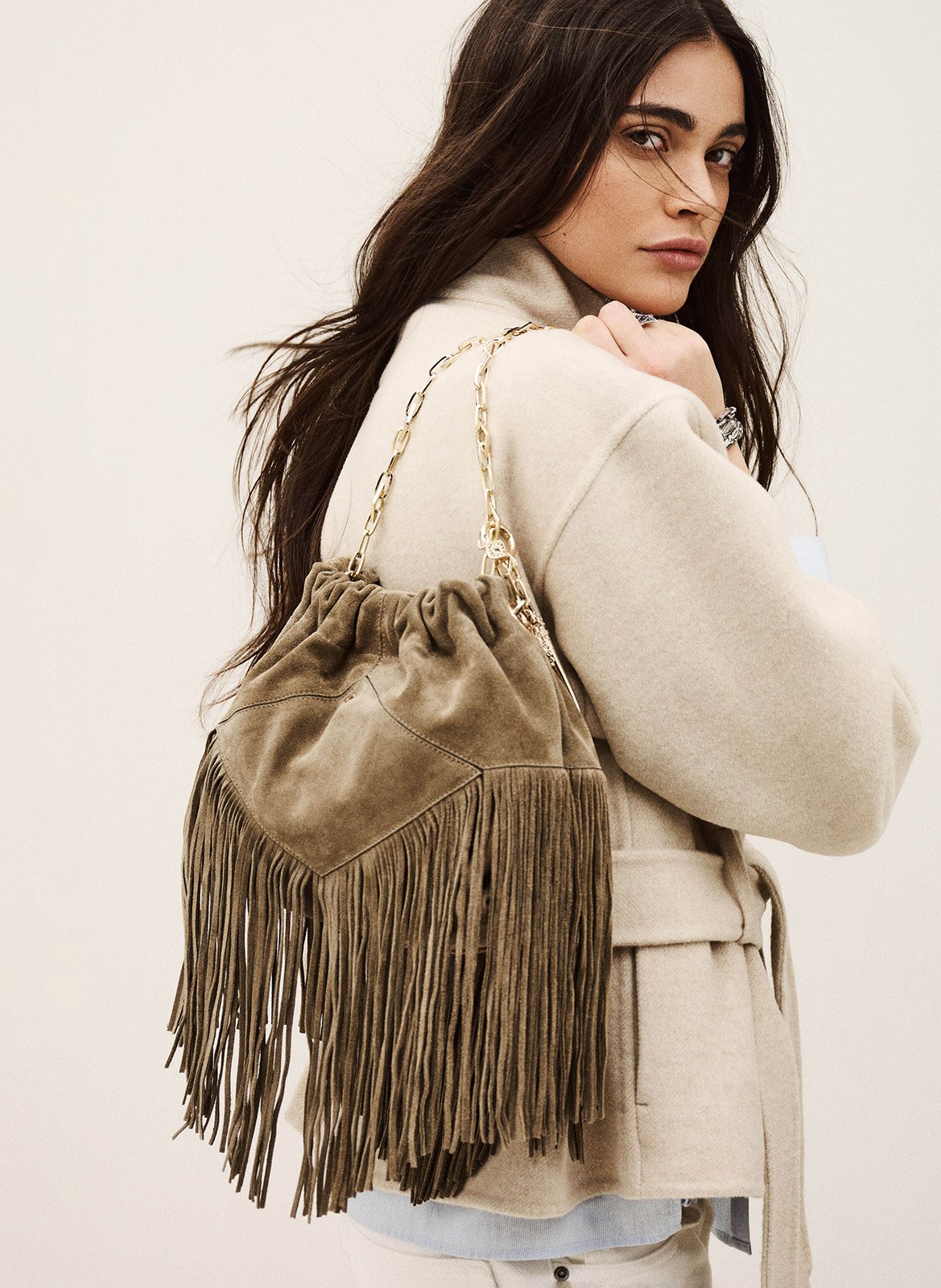 Sac porté épaule en cuir BA&SH Kaki