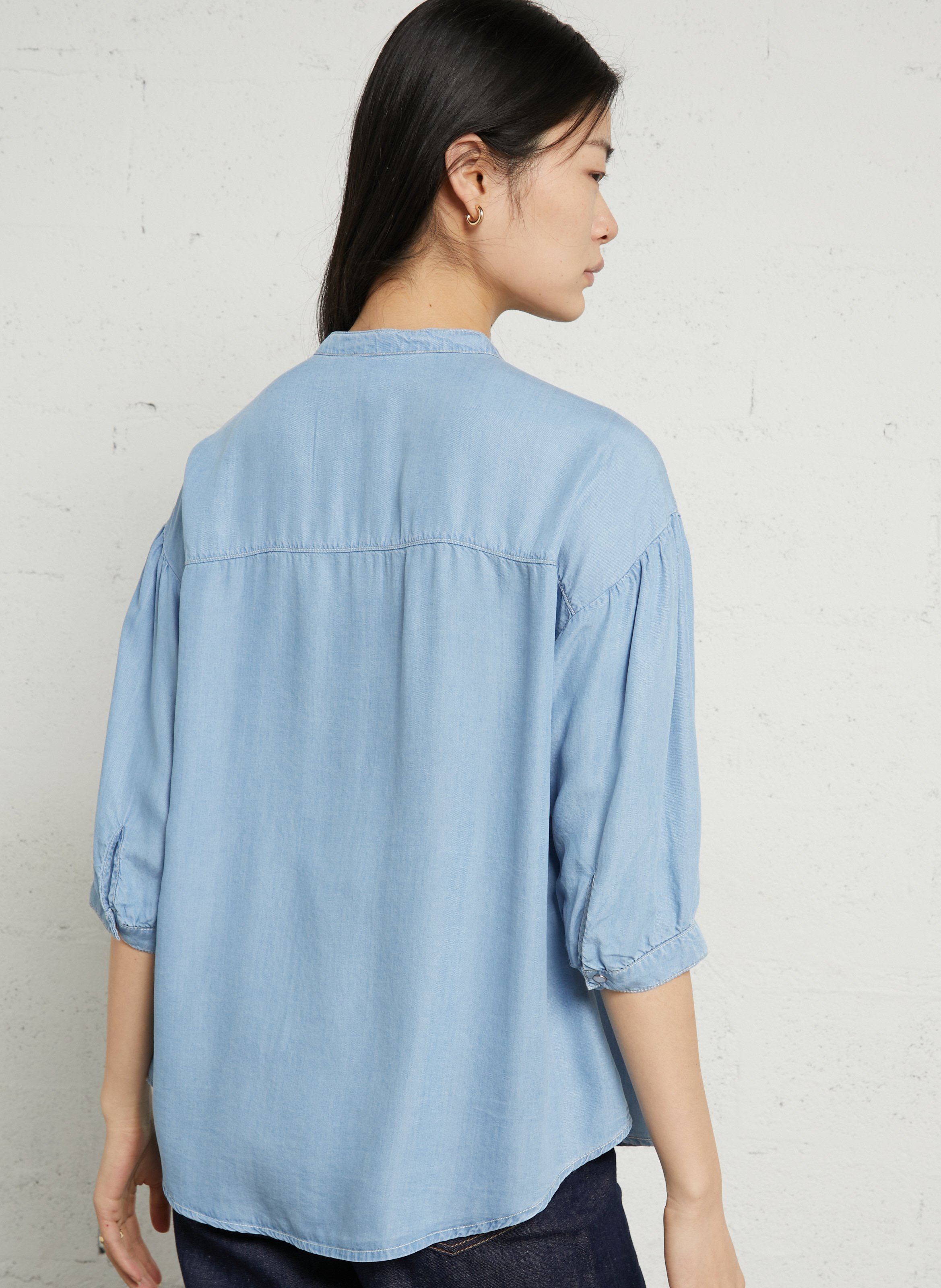 Chemise ample col mao SUD EXPRESS Bleu