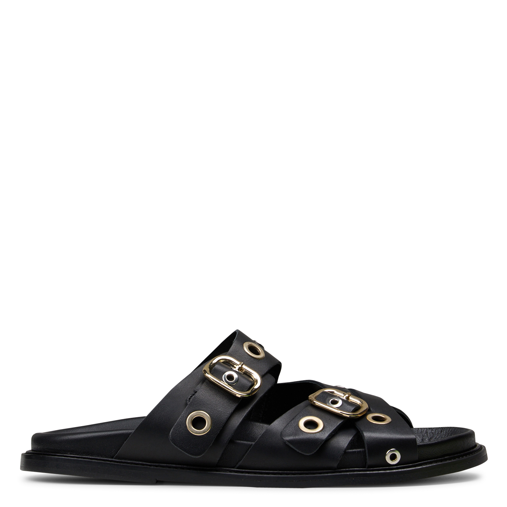 Sandales plates à rivets en cuir velours MAISON TOUFET Noir