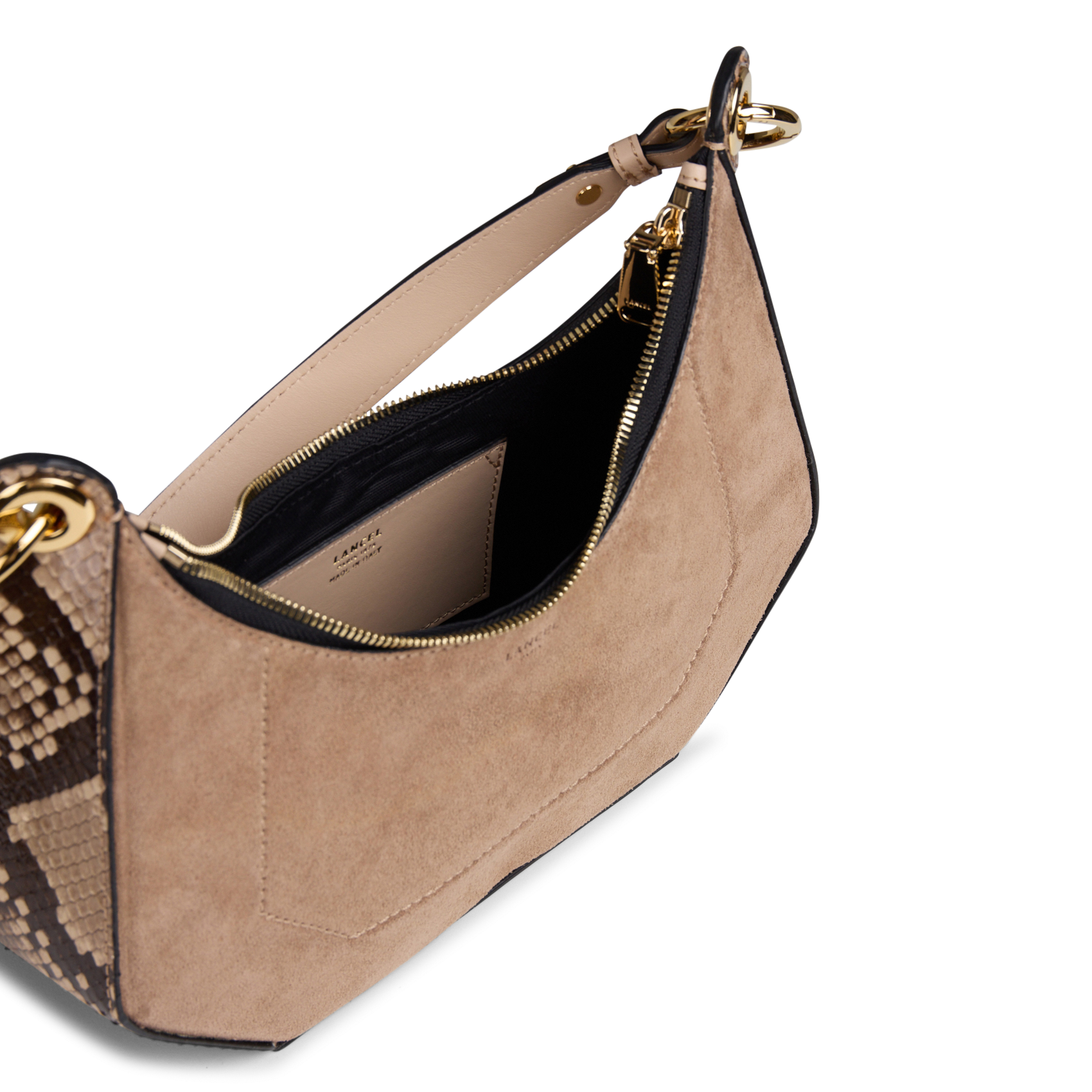 Sac épaule à détail python en suède LANCEL Beige