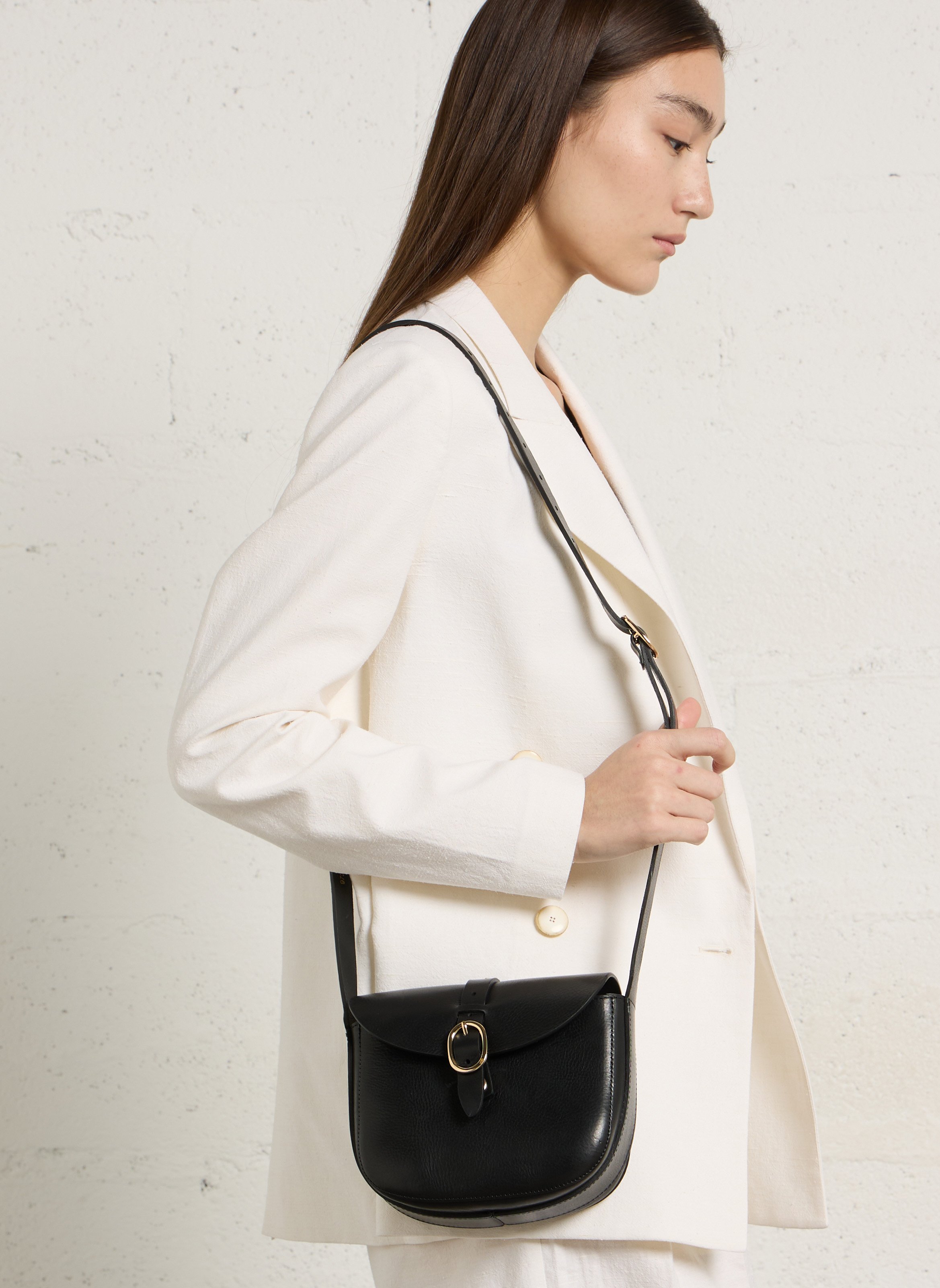 Leder-Umhängetasche mit Umschlag HERBERT FRERE SOEUR Schwarz