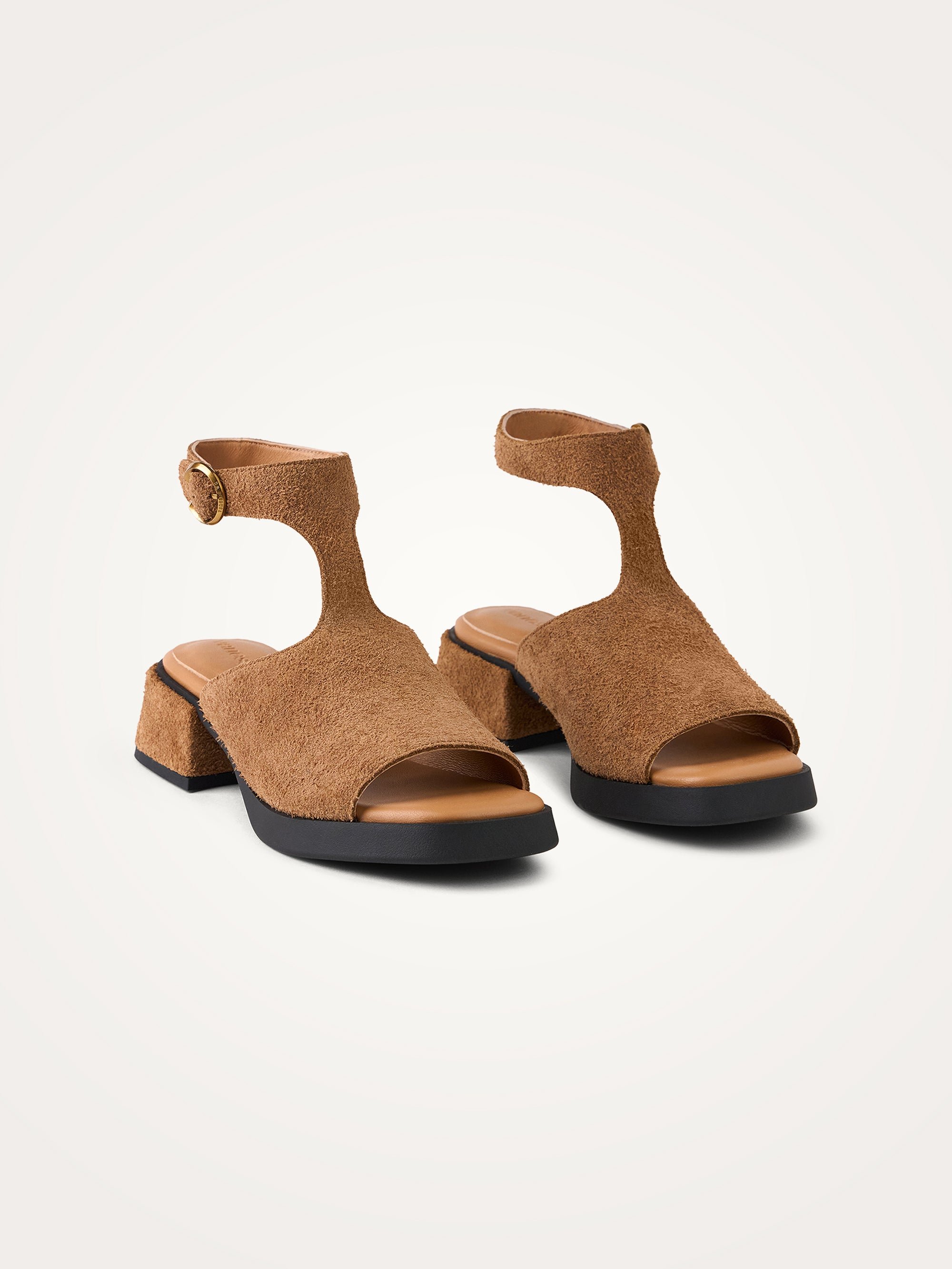 Camel suede sandals with heel and strap VANESSA WU Brown