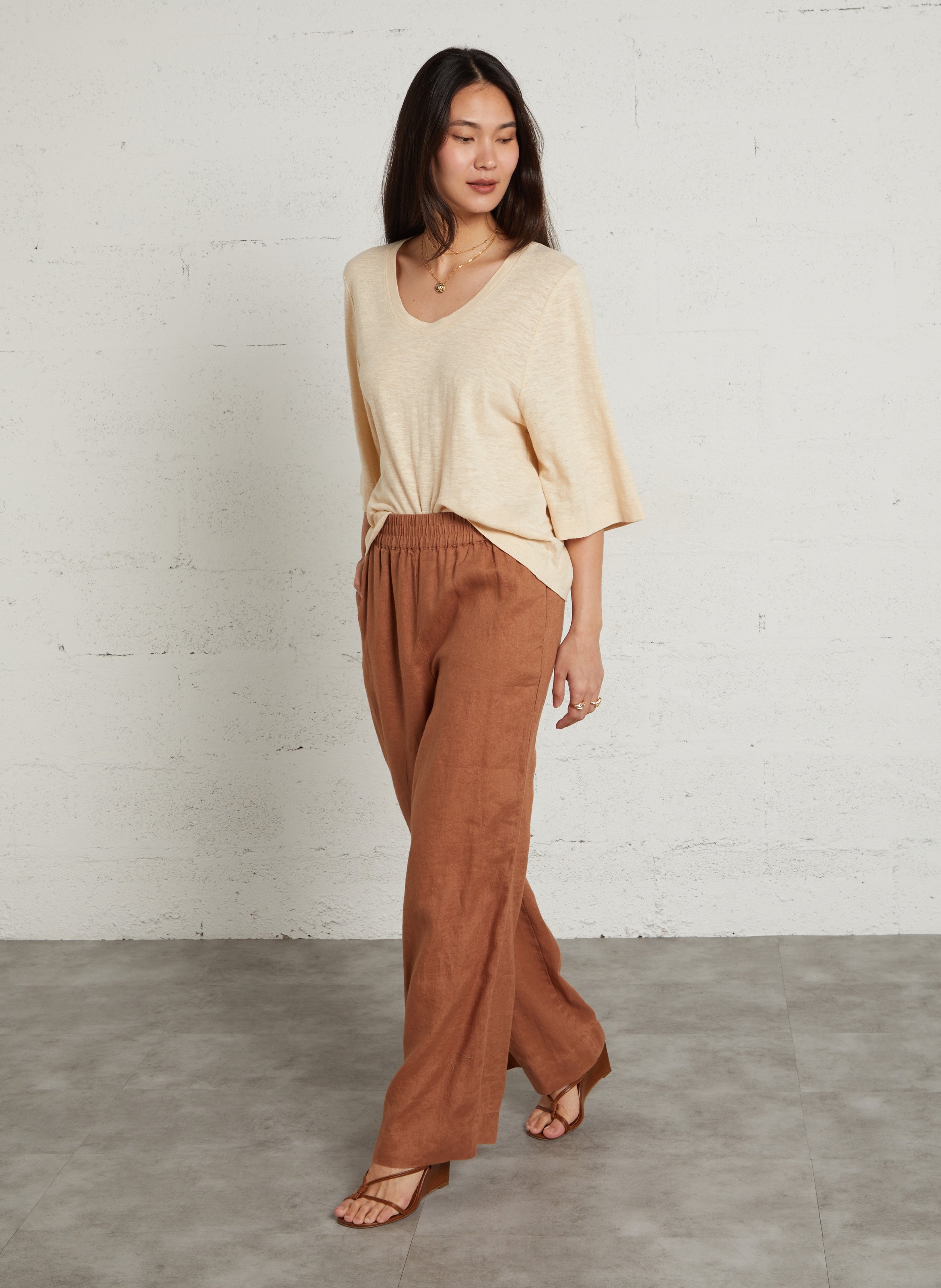 Rechte linnen pantalon MAISON 123 Bruin