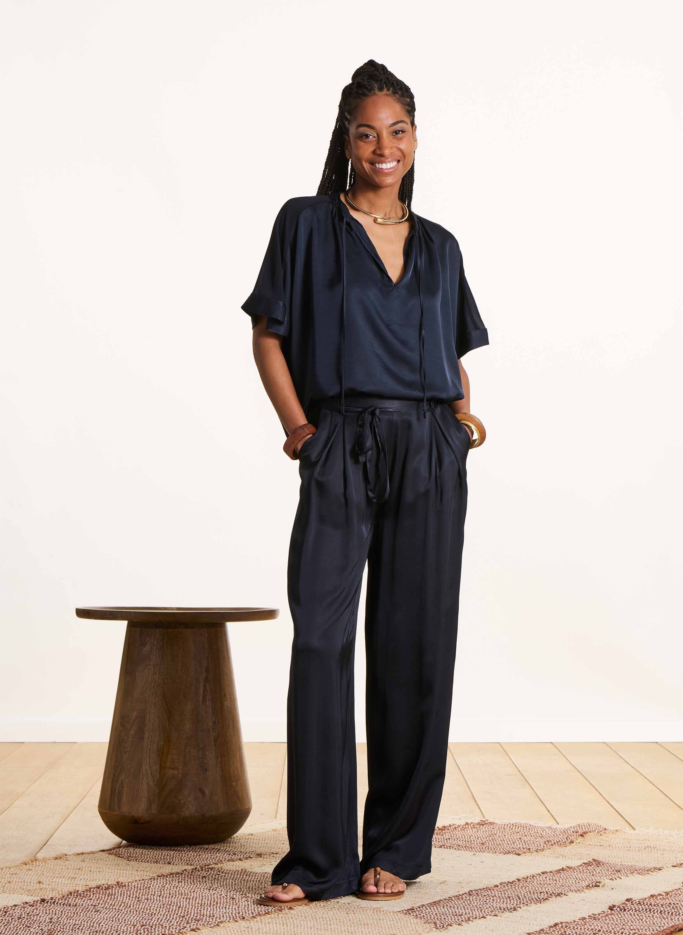 Blouse ample col tunisien LA FEE MARABOUTEE Bleu