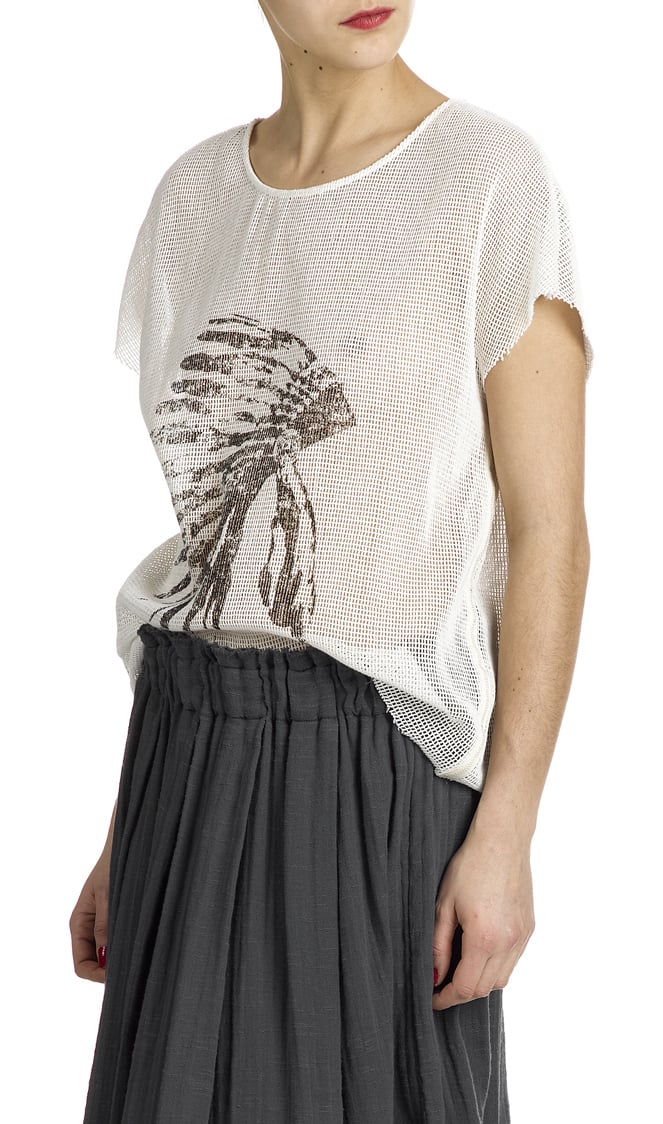 Odelya woven cotton top with Indian screen print SWILDENS White