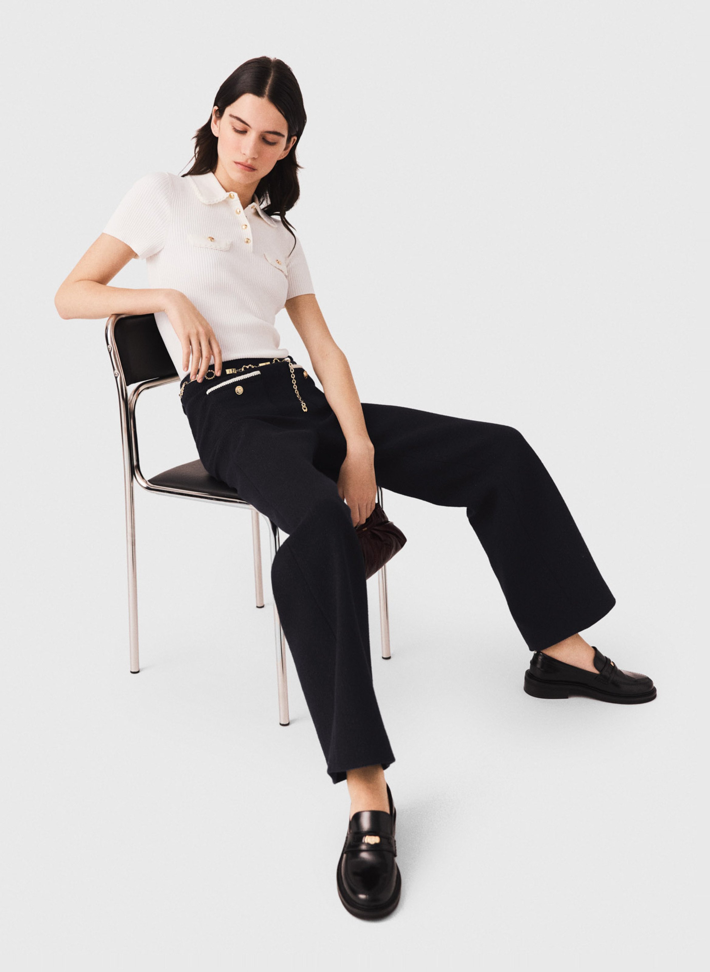 Pantalon taille haute large  MAJE Noir