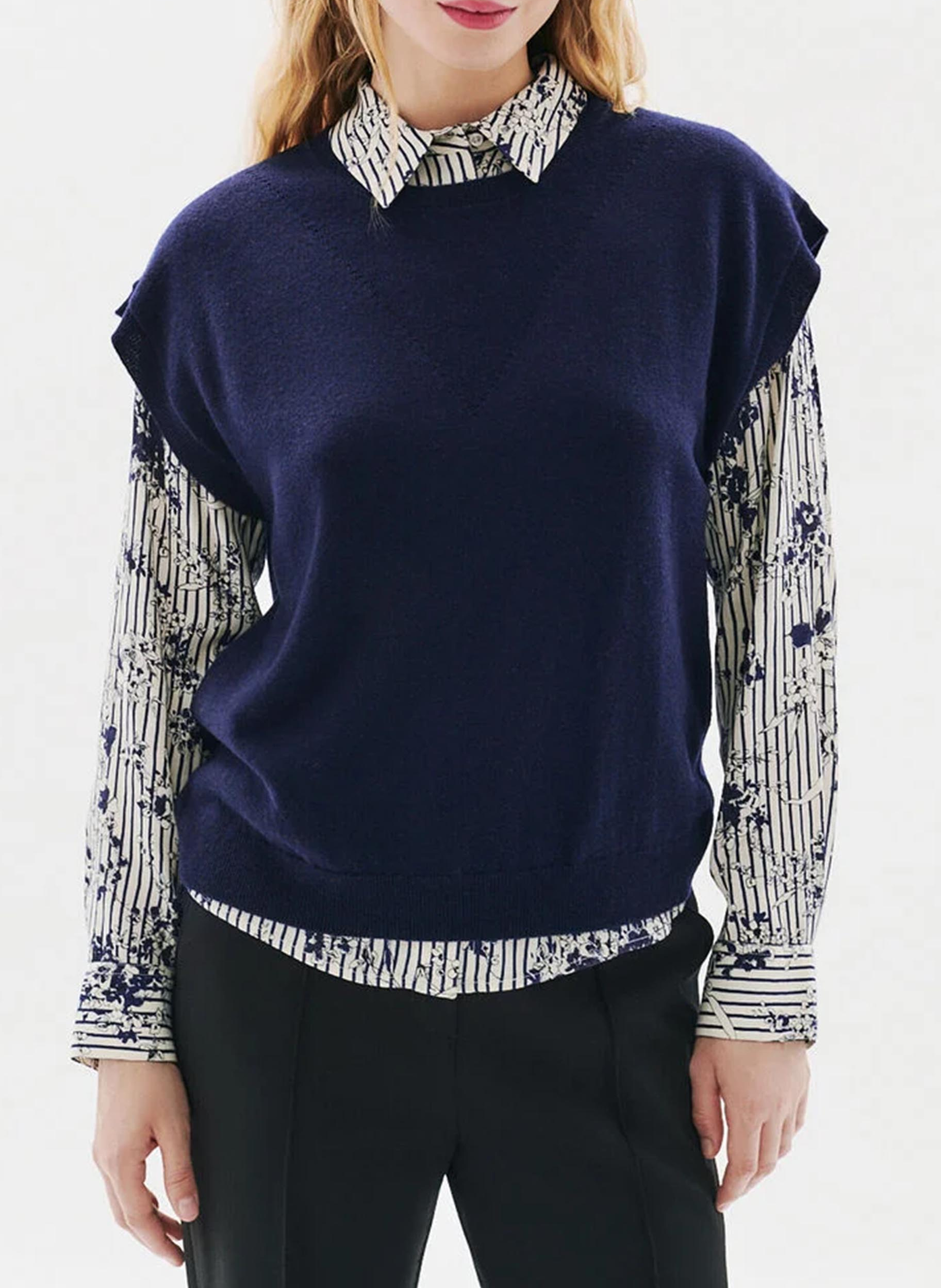 Round-neck wool sweater CAROLL Blue