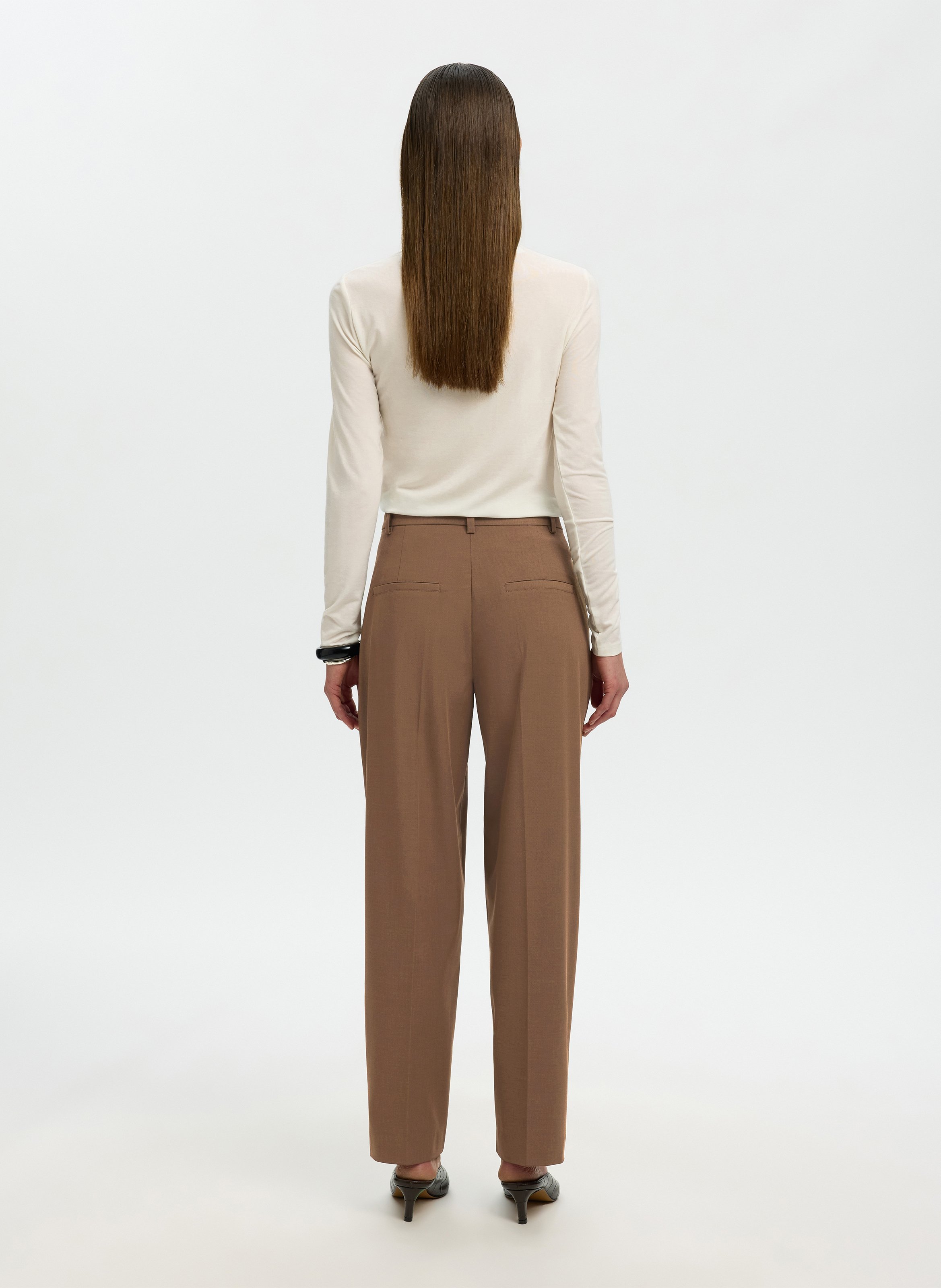 Pantalon de tailleur taille haute SELECTED Marron