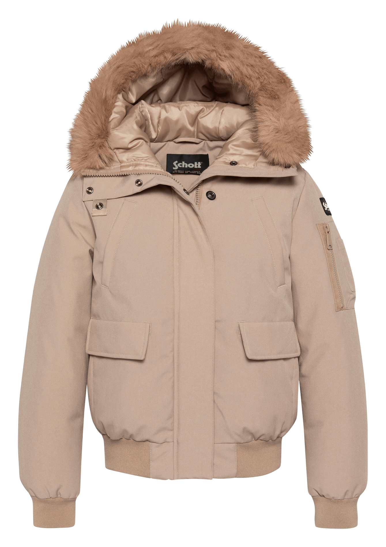 Blouson court col montant à capuche SCHOTT Beige