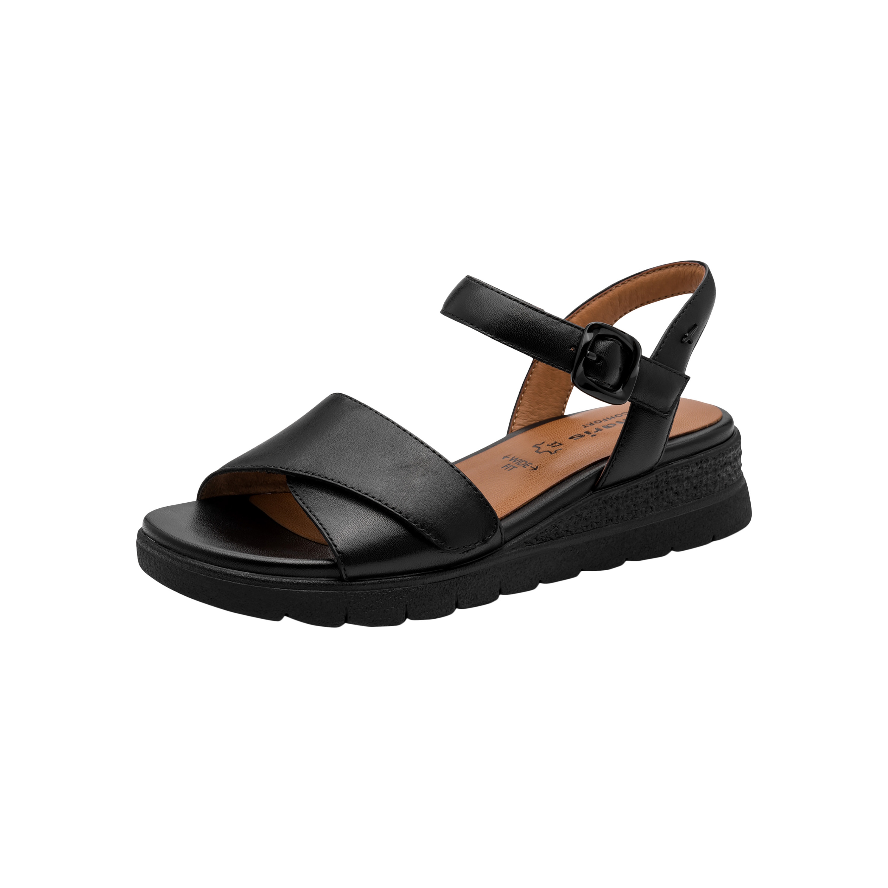 Comfort leather wedge sandals TAMARIS Black