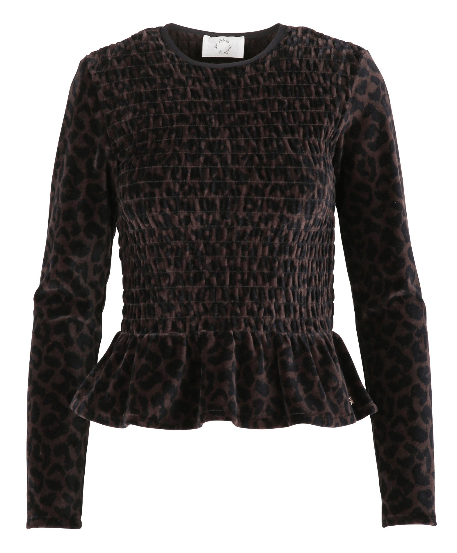 Round-neck straight top in printed cotton blend DES PETITS HAUTS Brown