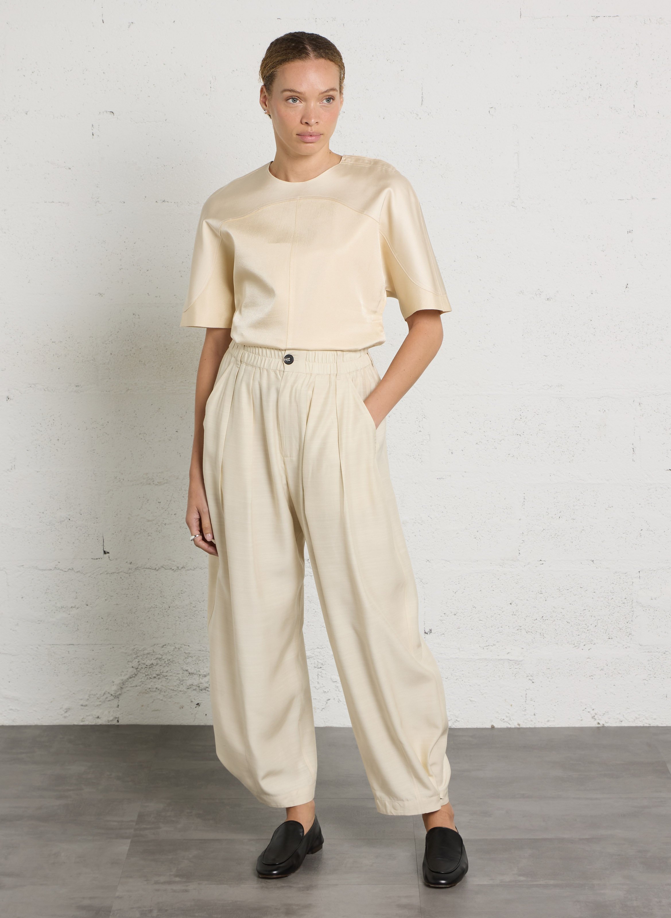 Blouse manches courtes à silhouette arrondie SOEUR Beige