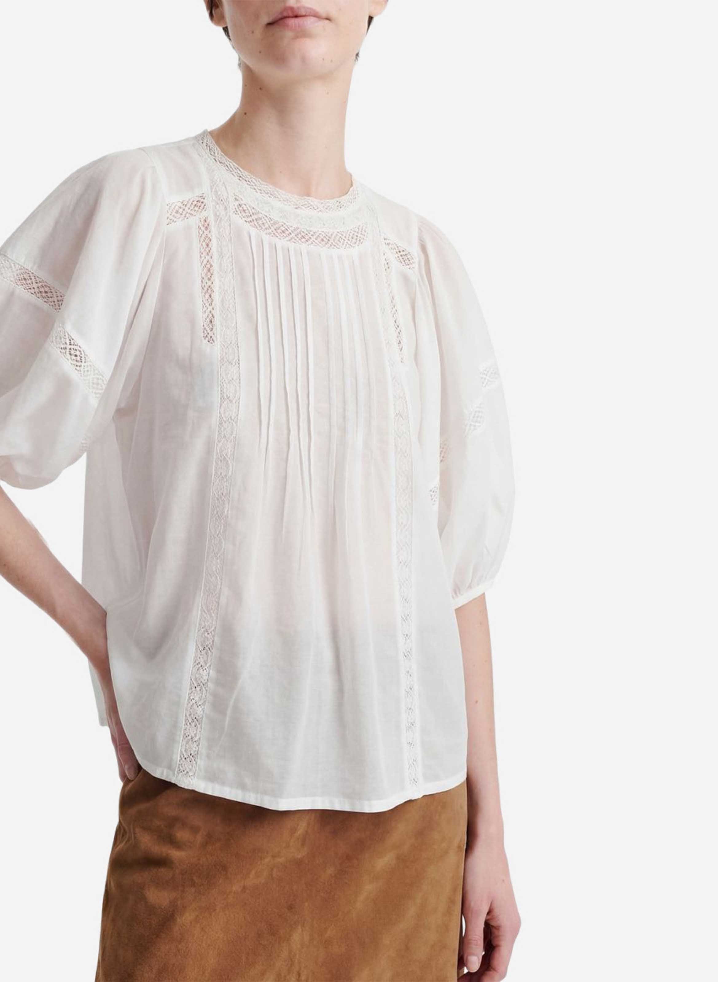 Round-neck cotton-blend blouse VANESSA BRUNO White