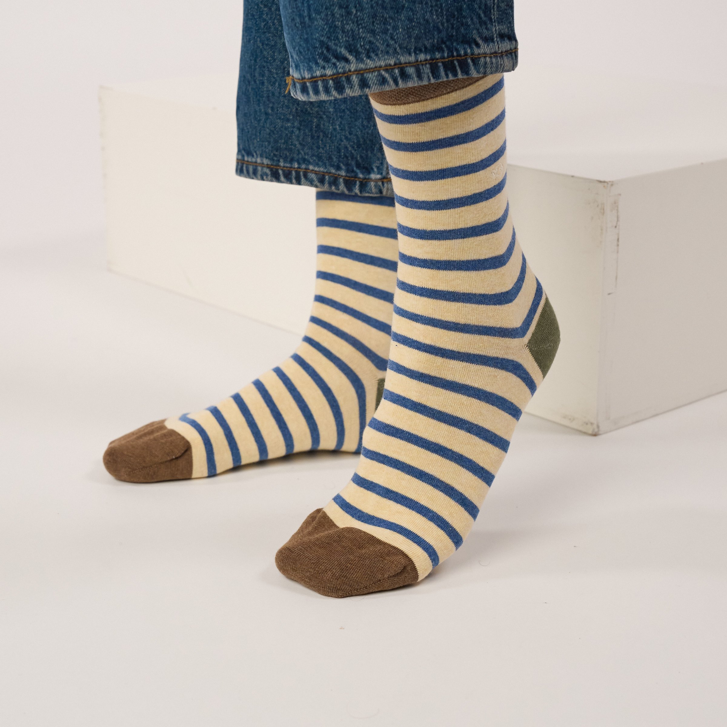 Combed cotton socks with wide stripes | Beige BILLYBELT Men