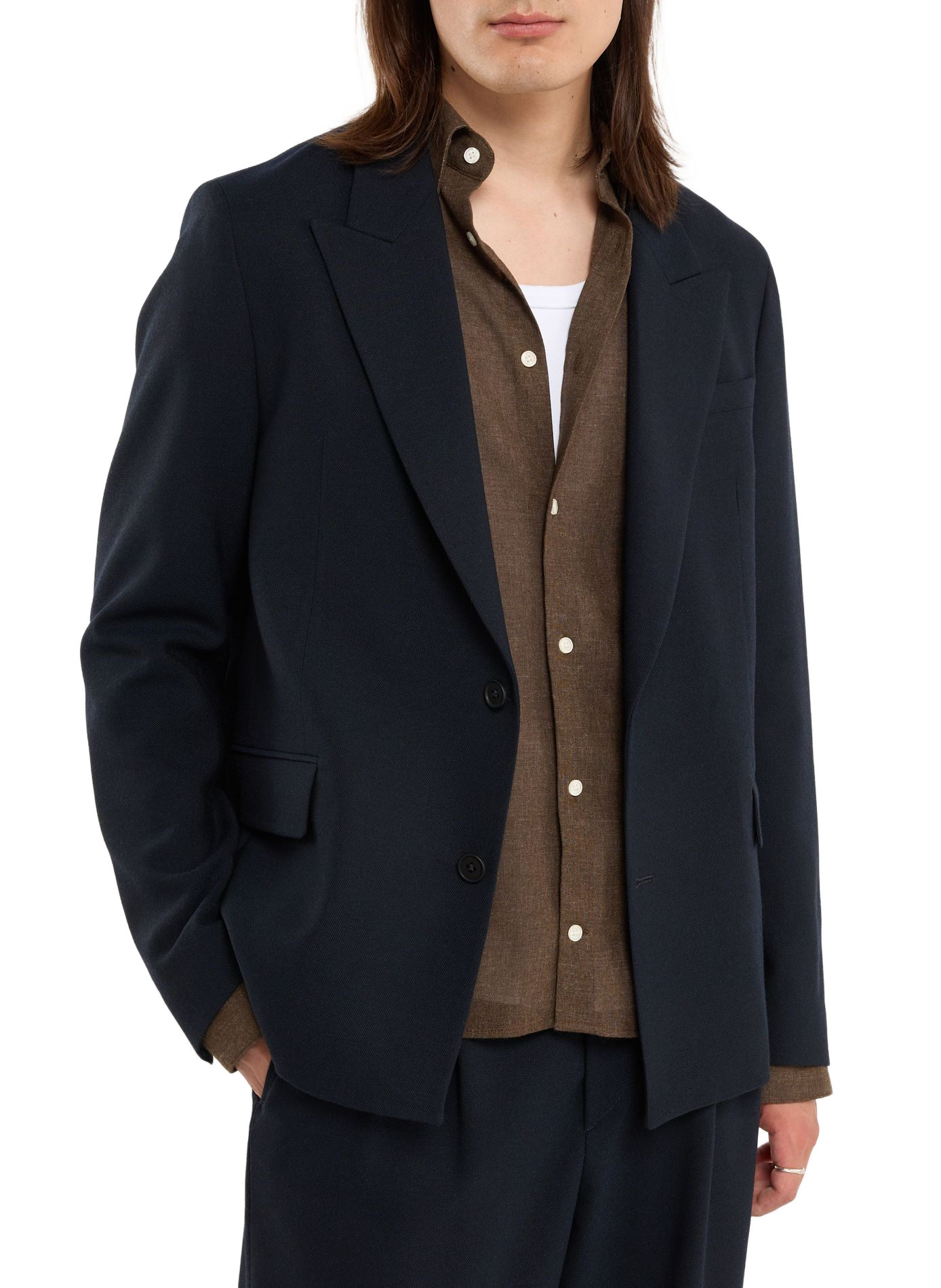 Single-color straight fit wool suit jacket SAISON 1865 Blue