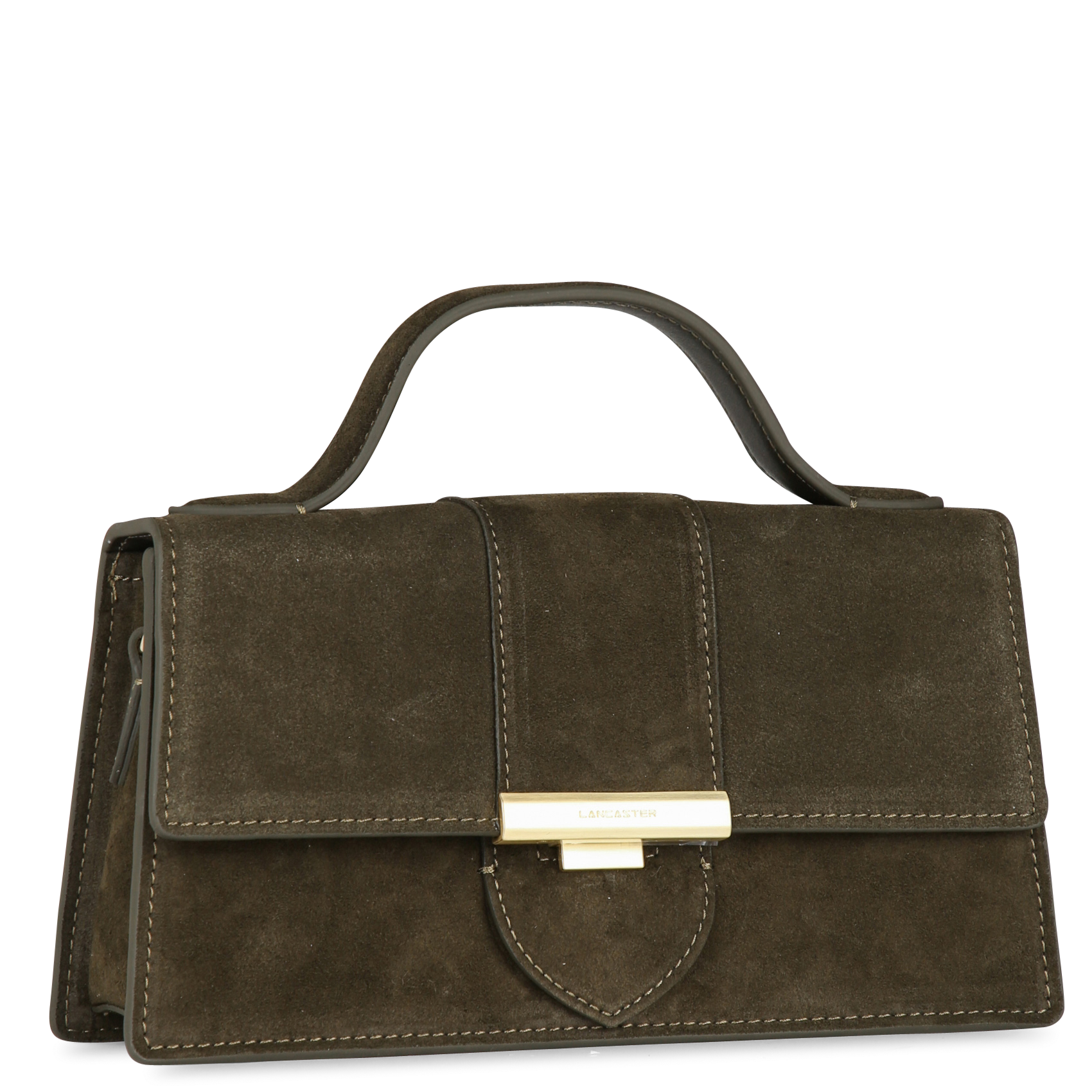 Suede leather handbag LANCASTER PARIS Khaki