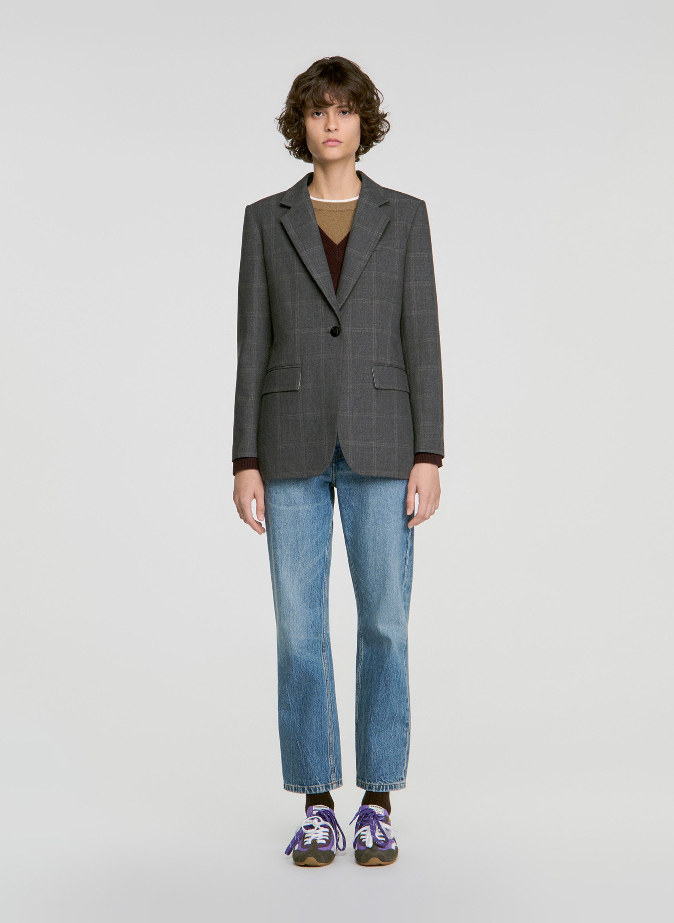 Veste tailleur ample à carreaux SANDRO Gris
