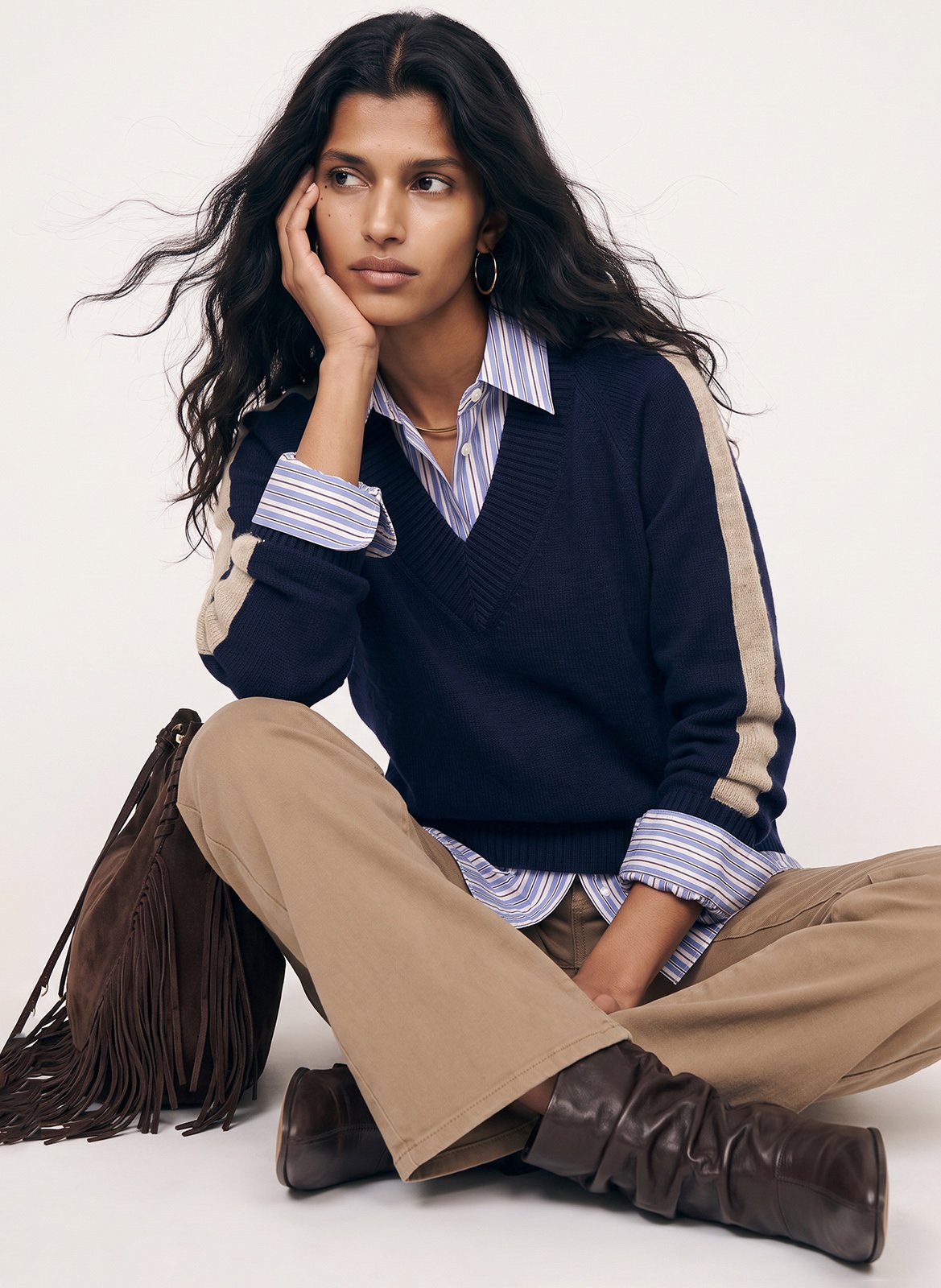 Pull droit col v en laine mélangée KOOKAI Bleu